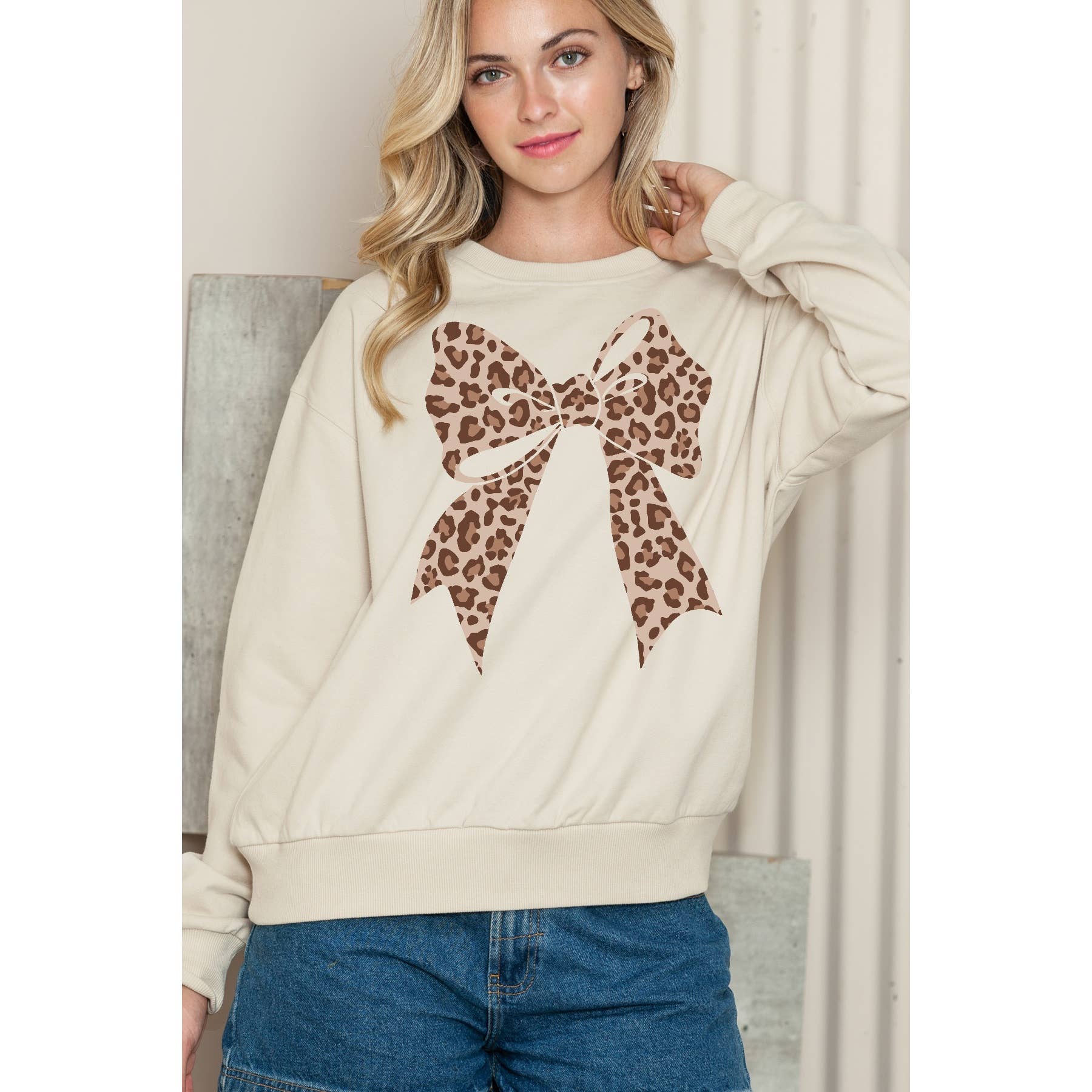 Leopard Bow Crewneck - Adult & Kids T-Shirts, Sweatshirts & Hoodies apparel design preview 1