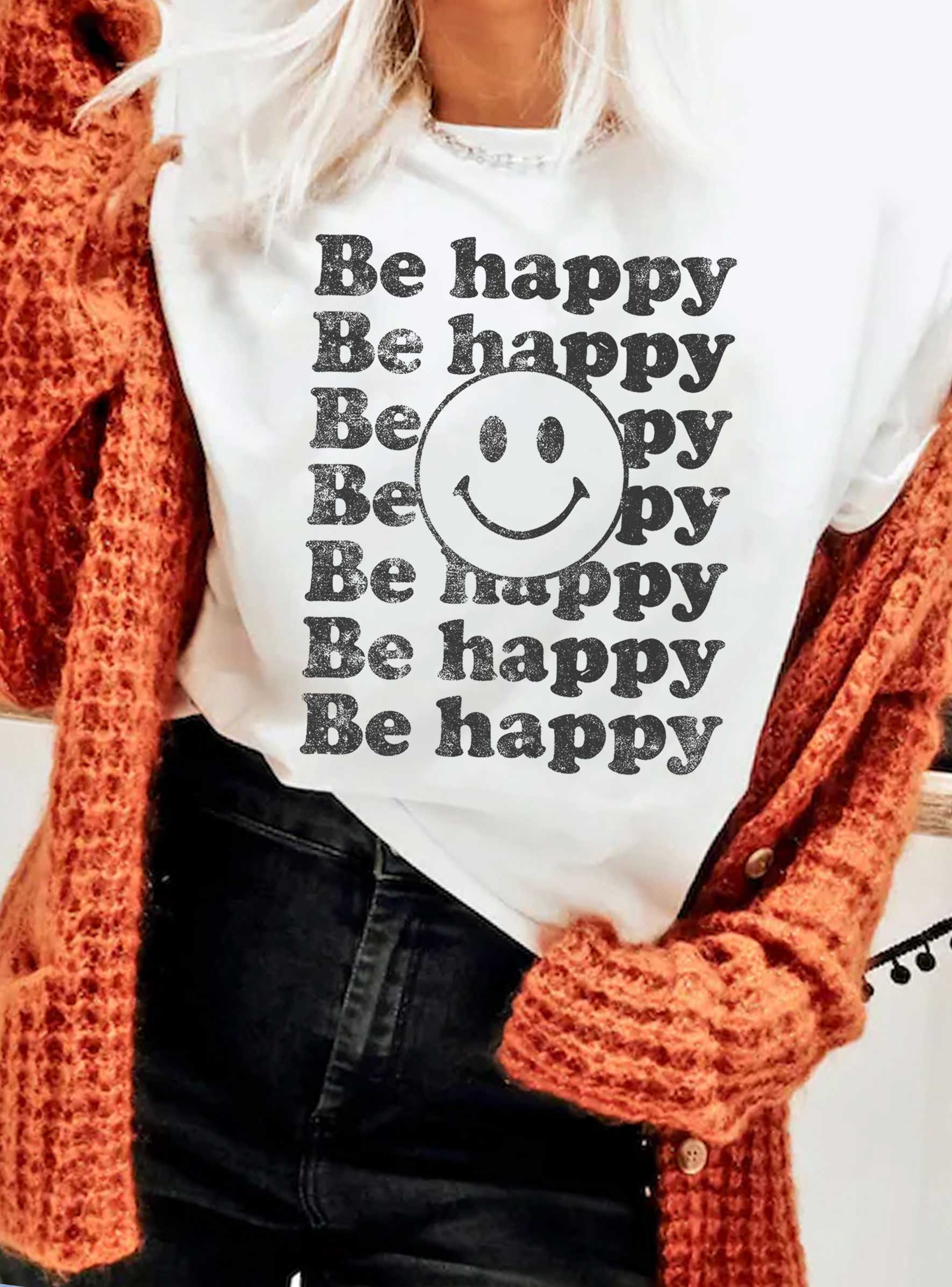 Be Happy Smiley Face Graphic - Adult & Kids T-Shirts, Sweatshirts & Hoodies apparel design preview 1