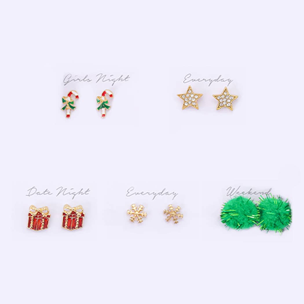 5 Pairs Holiday Christmas Stud Earrings Gift Box - Adult & Kids T-Shirts, Sweatshirts & Hoodies apparel design preview 1