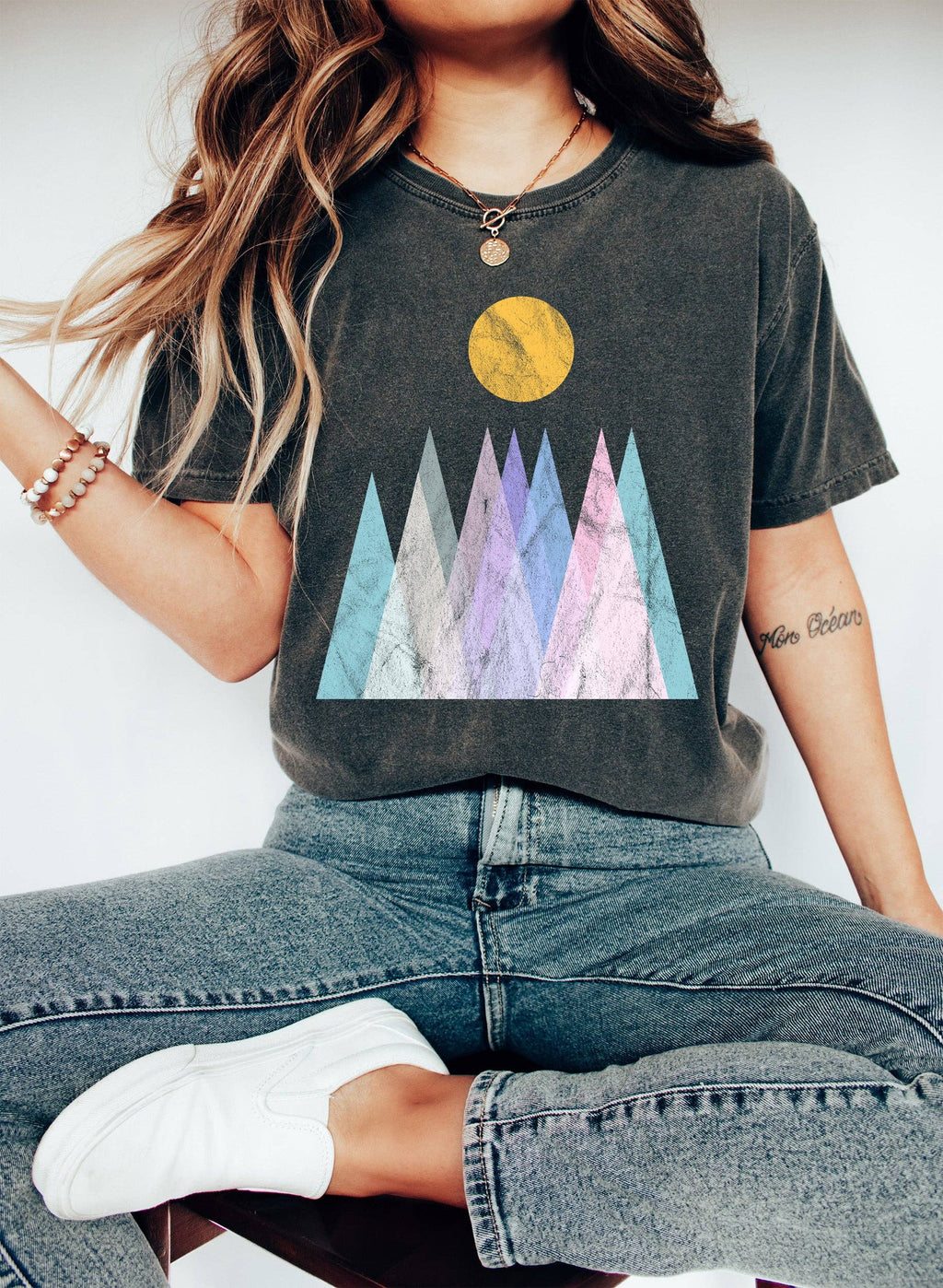 Abstract Pastel Mountains and the Sun - Adult & Kids T-Shirts, Sweatshirts & Hoodies apparel design preview 1
