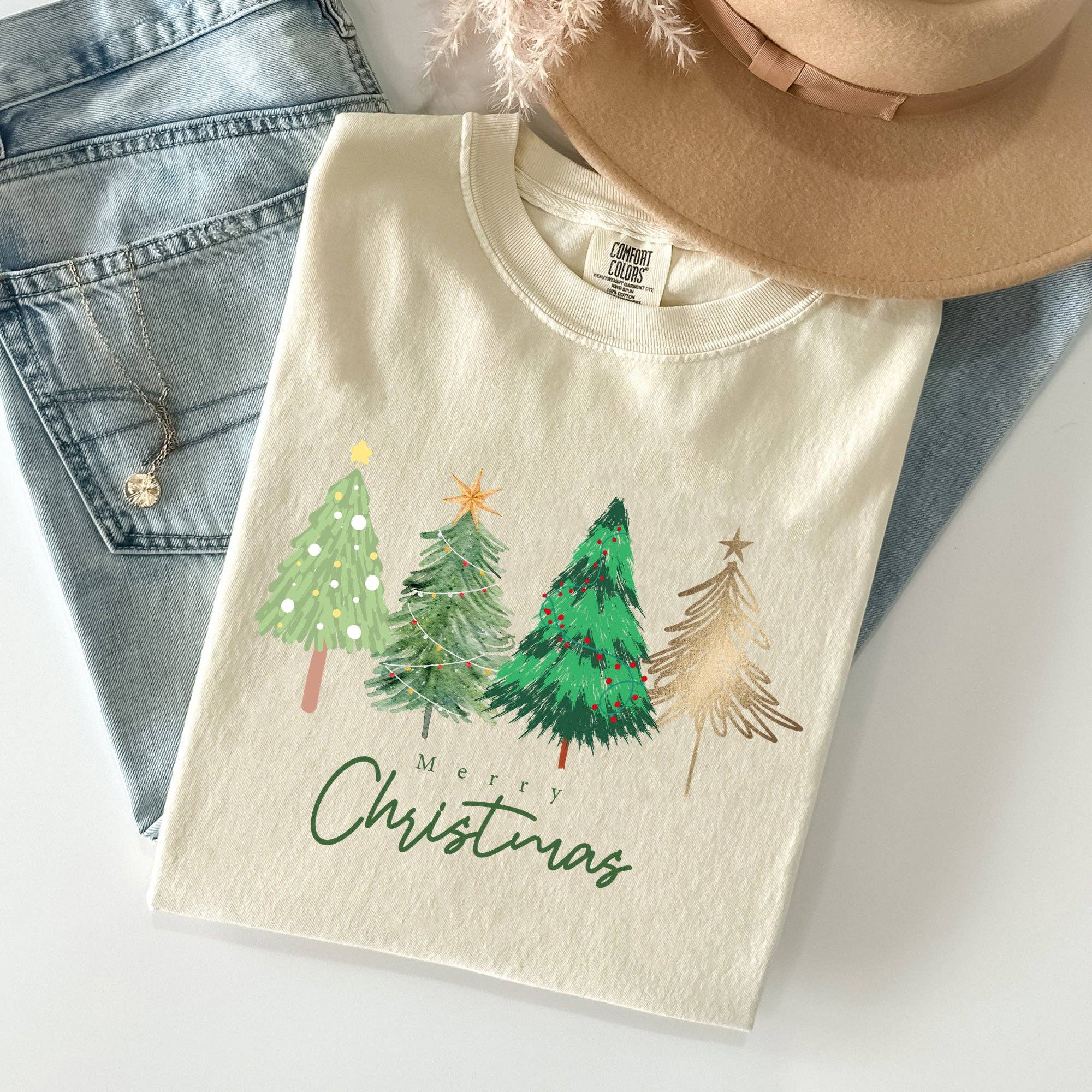 Merry Christmas Trees, Minimalist, Classic Xmas - Adult & Kids T-Shirts, Sweatshirts & Hoodies apparel design preview 1
