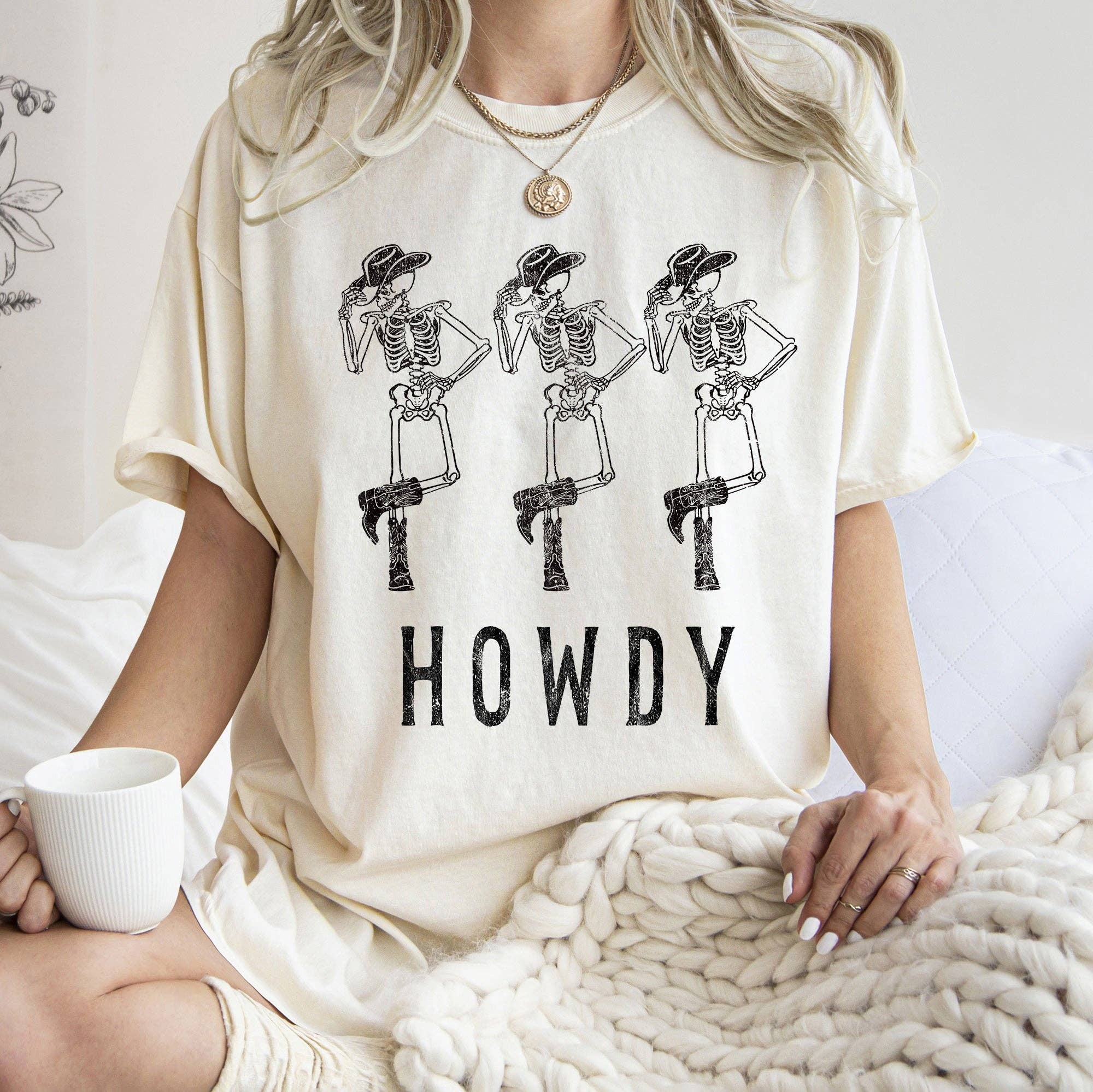 Howdy Skeletons Western Halloween Black Print - Adult & Kids T-Shirts, Sweatshirts & Hoodies apparel design preview 1