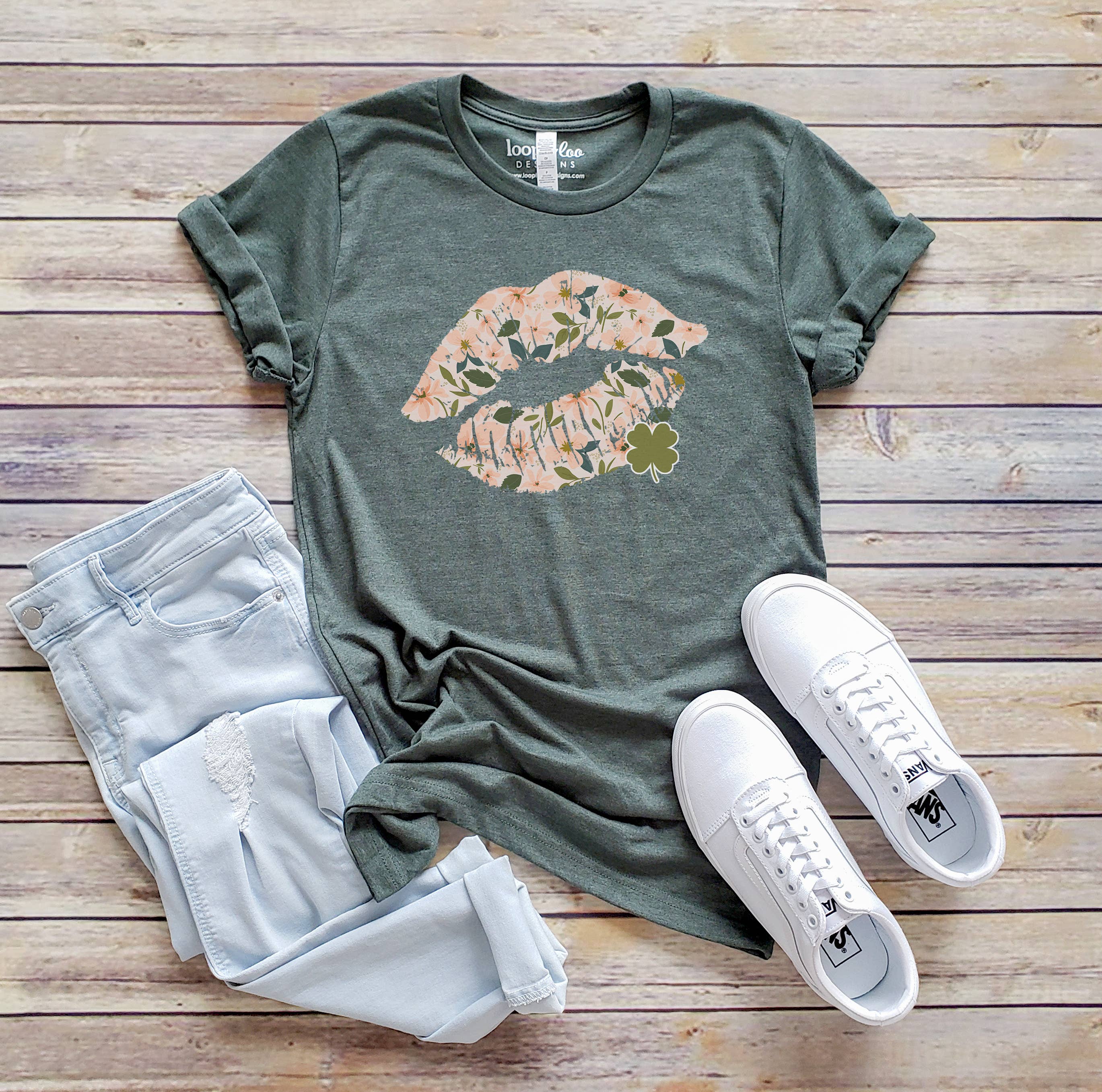 Floral Lips Clover St. Patrick's Day Sizes XS-2XL - Adult & Kids T-Shirts, Sweatshirts & Hoodies apparel design preview 1