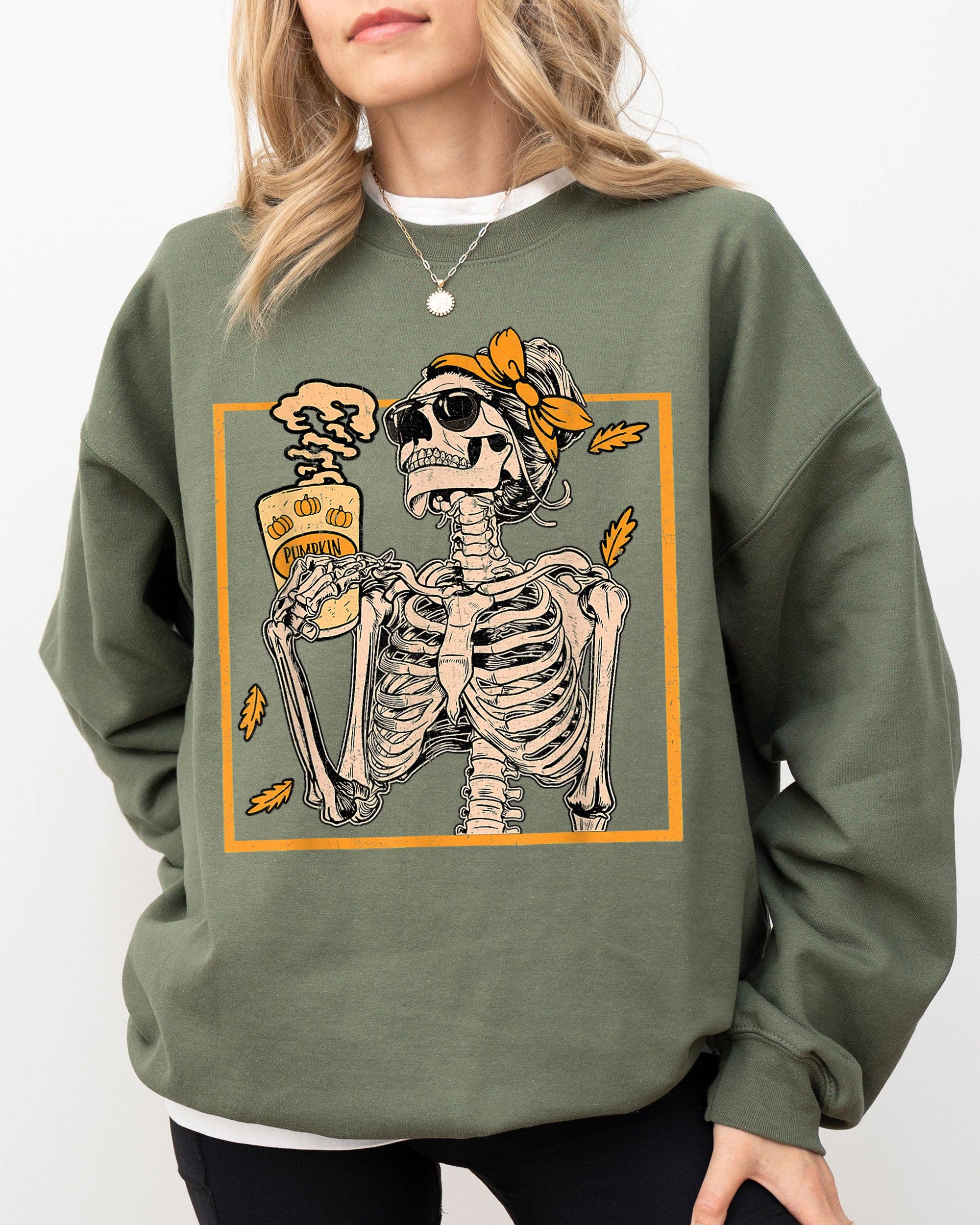Coffee Lover Skeleton Lady, Mom Halloween Vintage - Adult & Kids T-Shirts, Sweatshirts & Hoodies apparel design preview 1