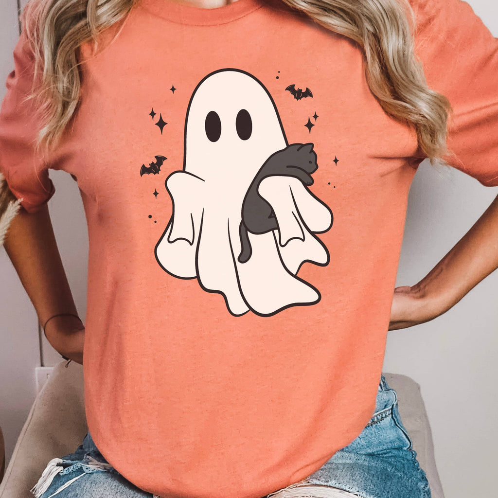 Halloween 2025 Ghost Cat Graphic Bella Canvas - Adult & Kids T-Shirts, Sweatshirts & Hoodies apparel design preview 1
