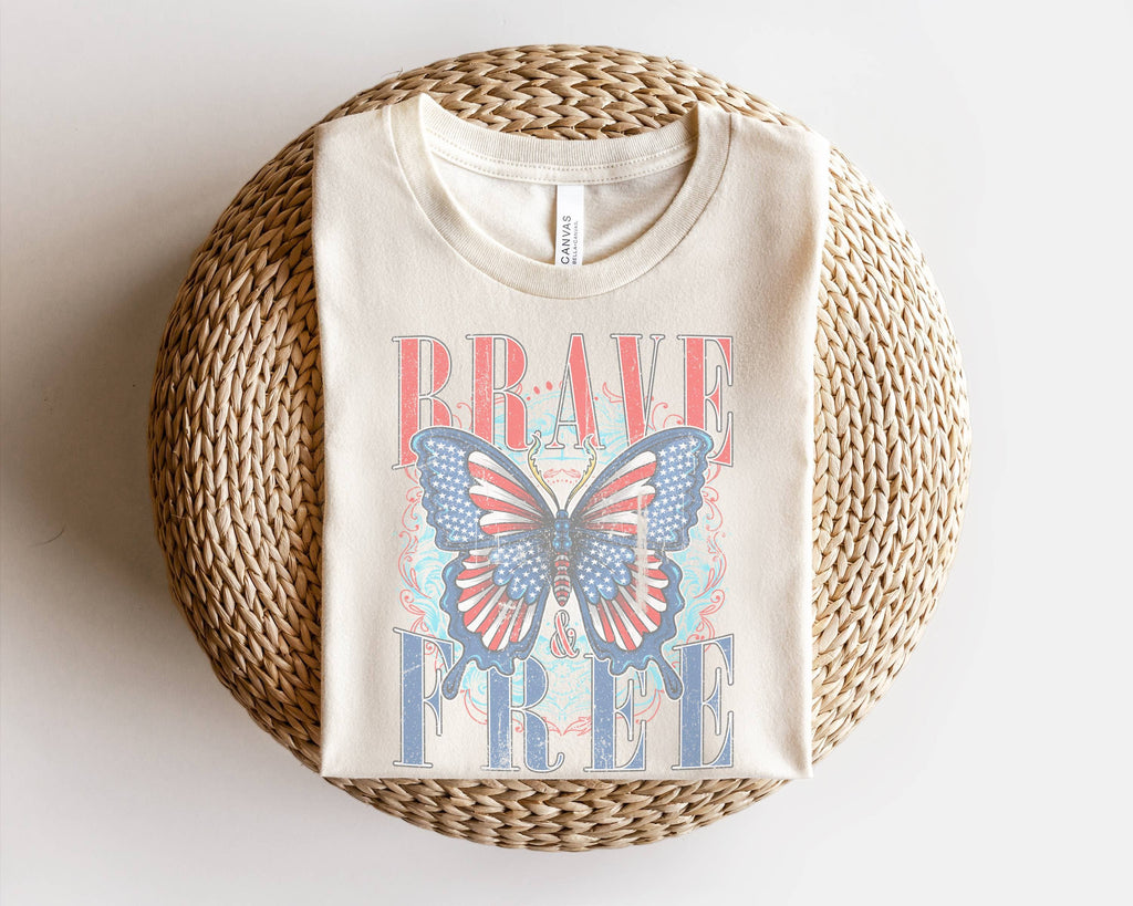 Brave and Free Butterfly Patriotic 4th of July - Adult & Kids T-Shirts, Sweatshirts & Hoodies apparel design preview 1