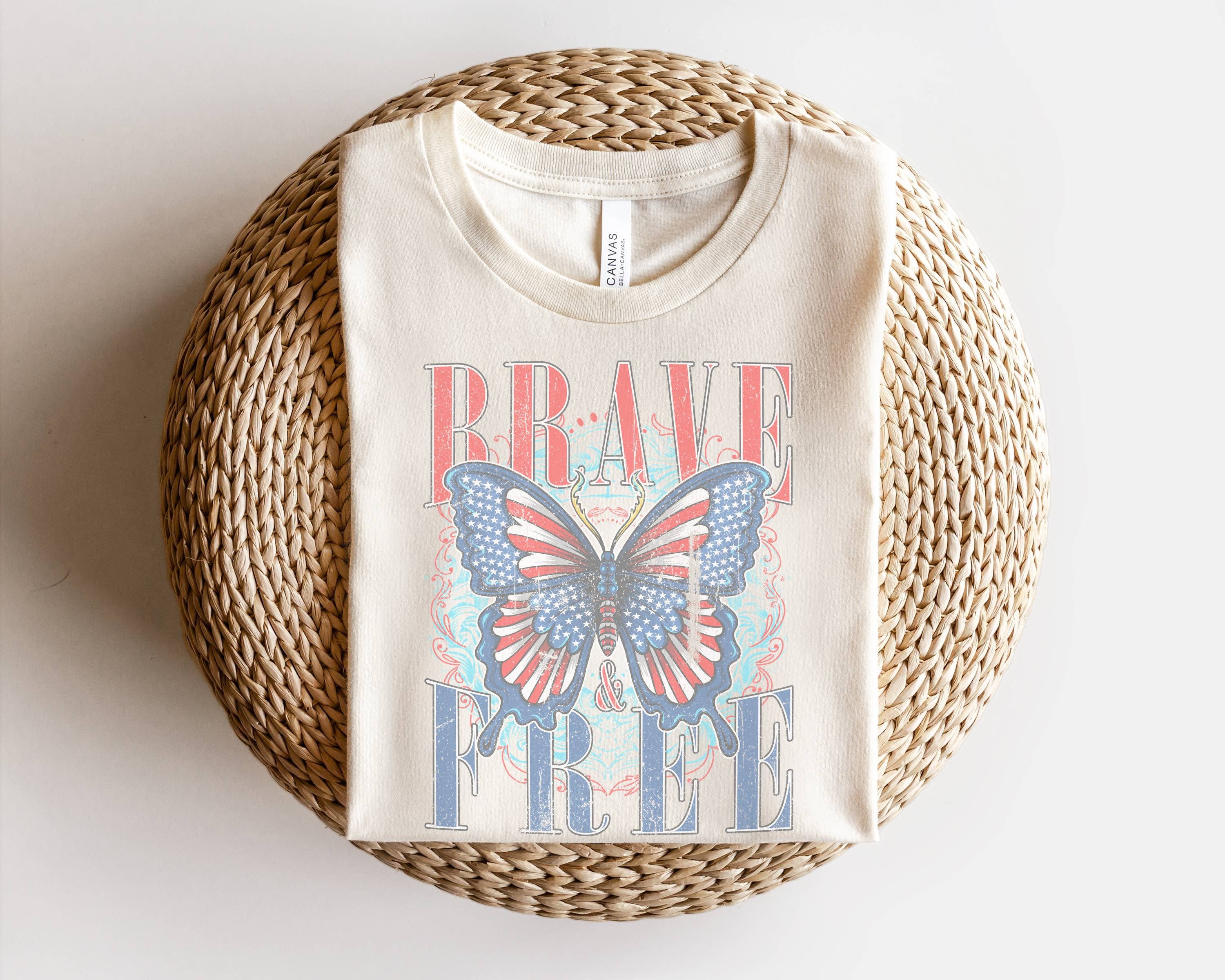Brave and Free Butterfly Patriotic 4th of July - Adult & Kids T-Shirts, Sweatshirts & Hoodies apparel design preview 1