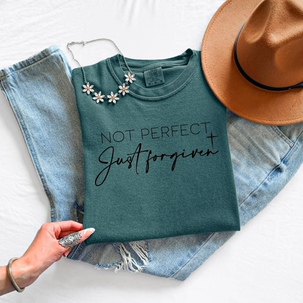 Not Perfect Just Forgiven Fall Faith Based Graphic - Adult & Kids T-Shirts, Sweatshirts & Hoodies apparel design preview 1