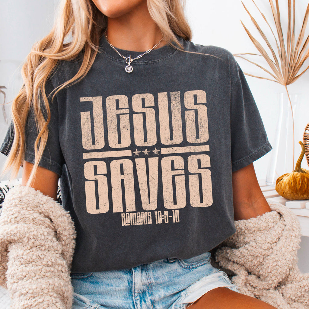 Jesus Saves Christian Graphic Comfort Color - Adult & Kids T-Shirts, Sweatshirts & Hoodies apparel design preview 1