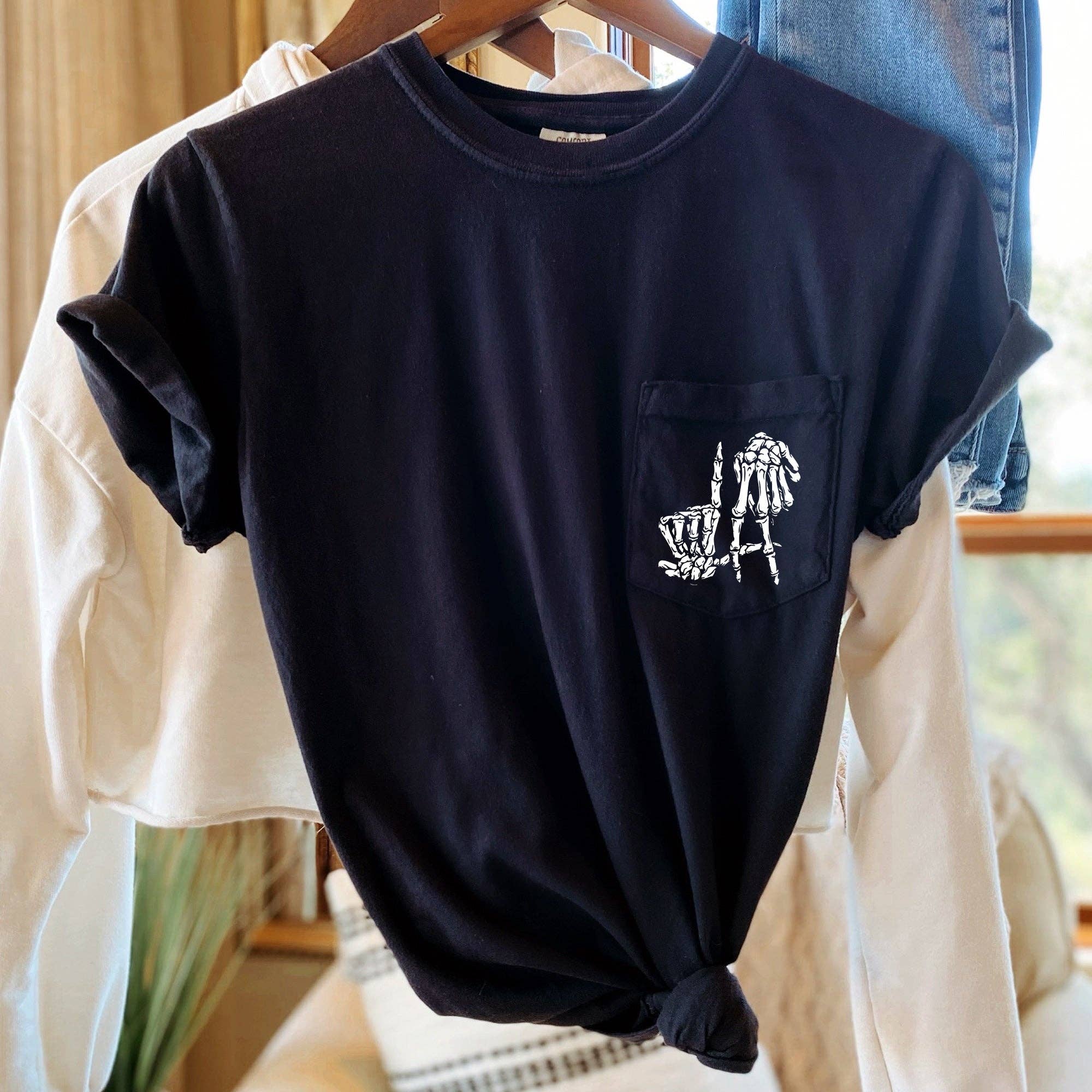 La Skeleton Halloween Pocket White Print - Adult & Kids T-Shirts, Sweatshirts & Hoodies apparel design preview 1