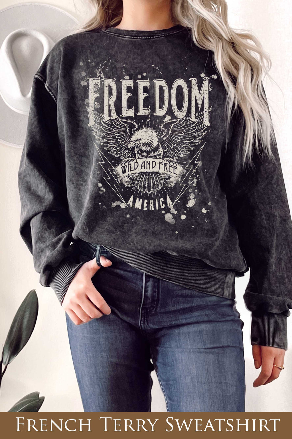Freedom Wild and Free Eagle Mineral Graphix Terry - Adult & Kids T-Shirts, Sweatshirts & Hoodies apparel design preview 1