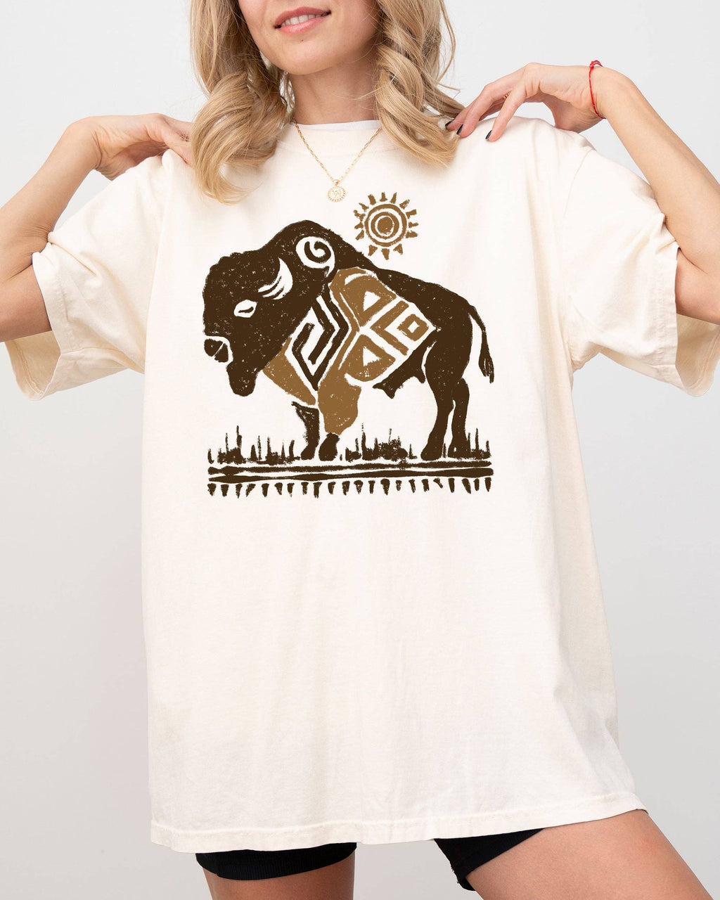 Bison, Western, Buffalo Sun Cowboy Nature Tribal - Adult & Kids T-Shirts, Sweatshirts & Hoodies apparel design preview 1