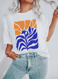 Boho Botanical Blue and Orange Wildflower - Adult & Kids T-Shirts, Sweatshirts & Hoodies apparel design preview 1