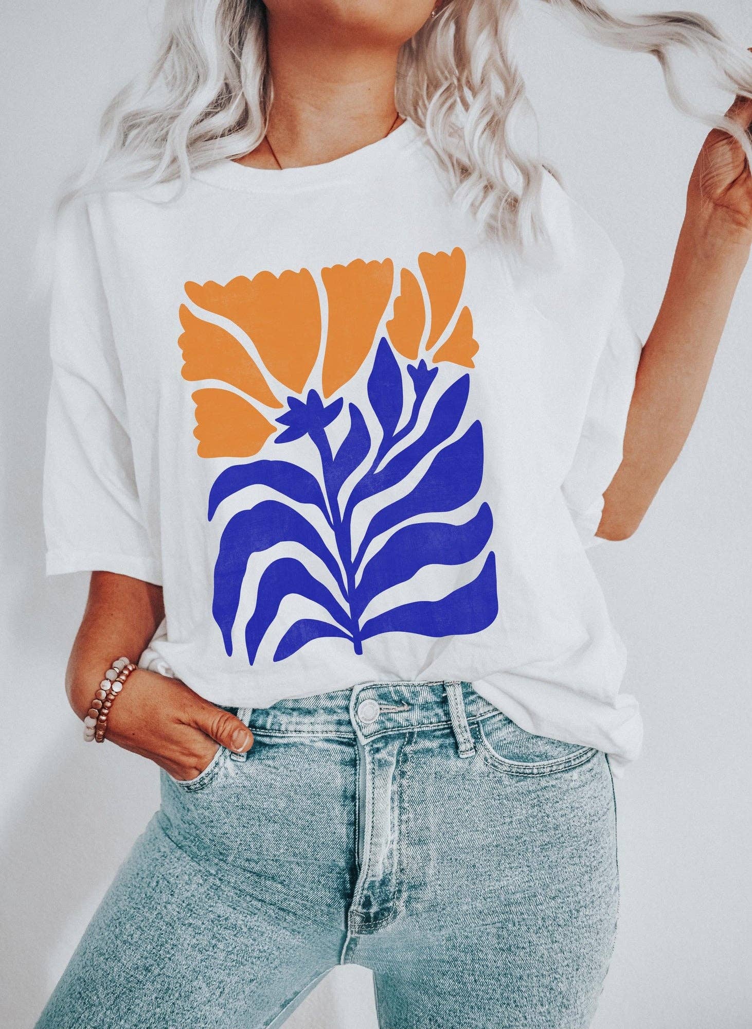 Boho Botanical Blue and Orange Wildflower - Adult & Kids T-Shirts, Sweatshirts & Hoodies apparel design preview 1
