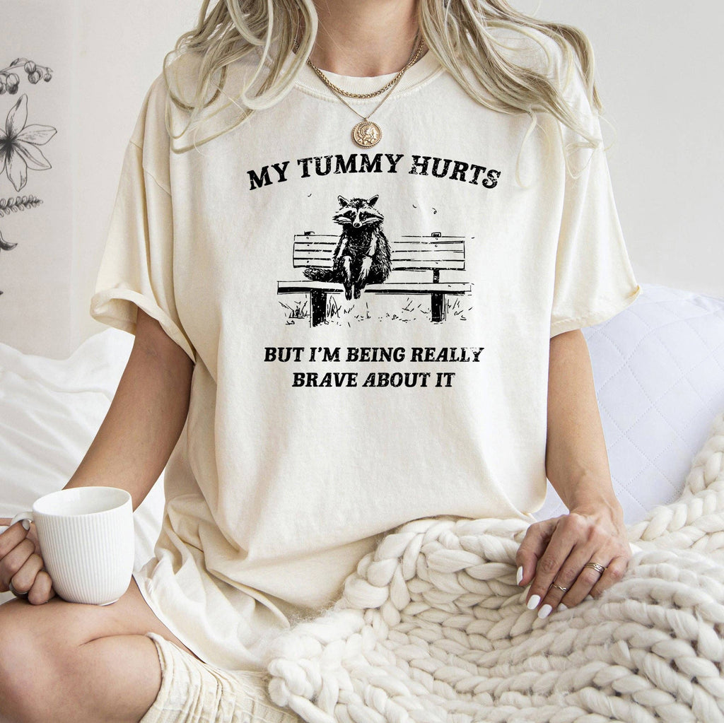 My Tummy Hurts, Raccoon, Meme, Aesthetic, Funny, - Adult & Kids T-Shirts, Sweatshirts & Hoodies apparel design preview 1
