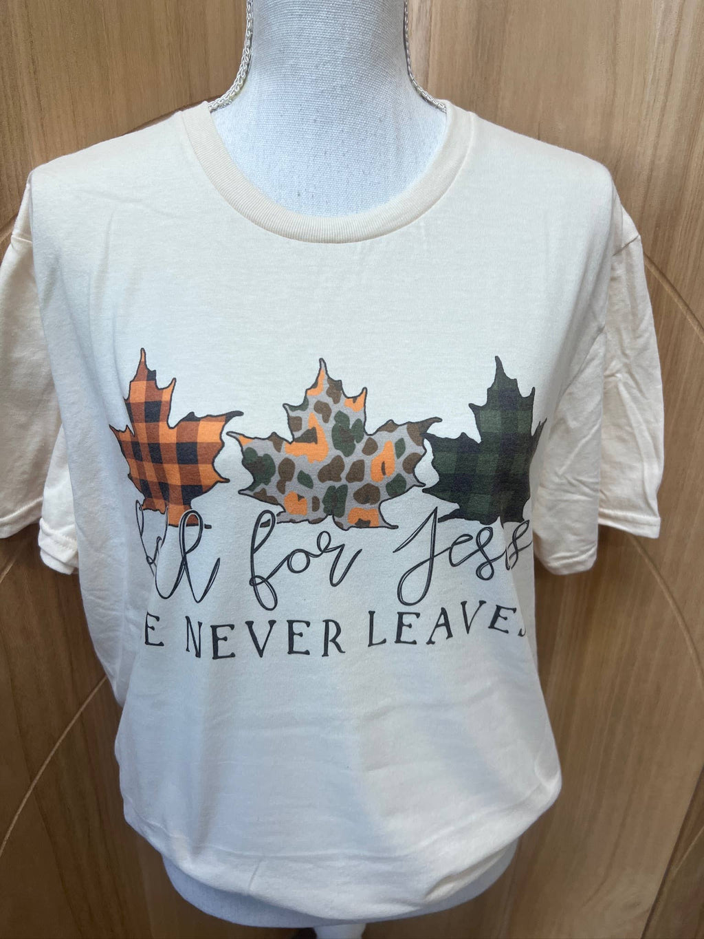 Fall For Jesus He Never Leaves On Cream - Adult & Kids T-Shirts, Sweatshirts & Hoodies apparel design preview 1