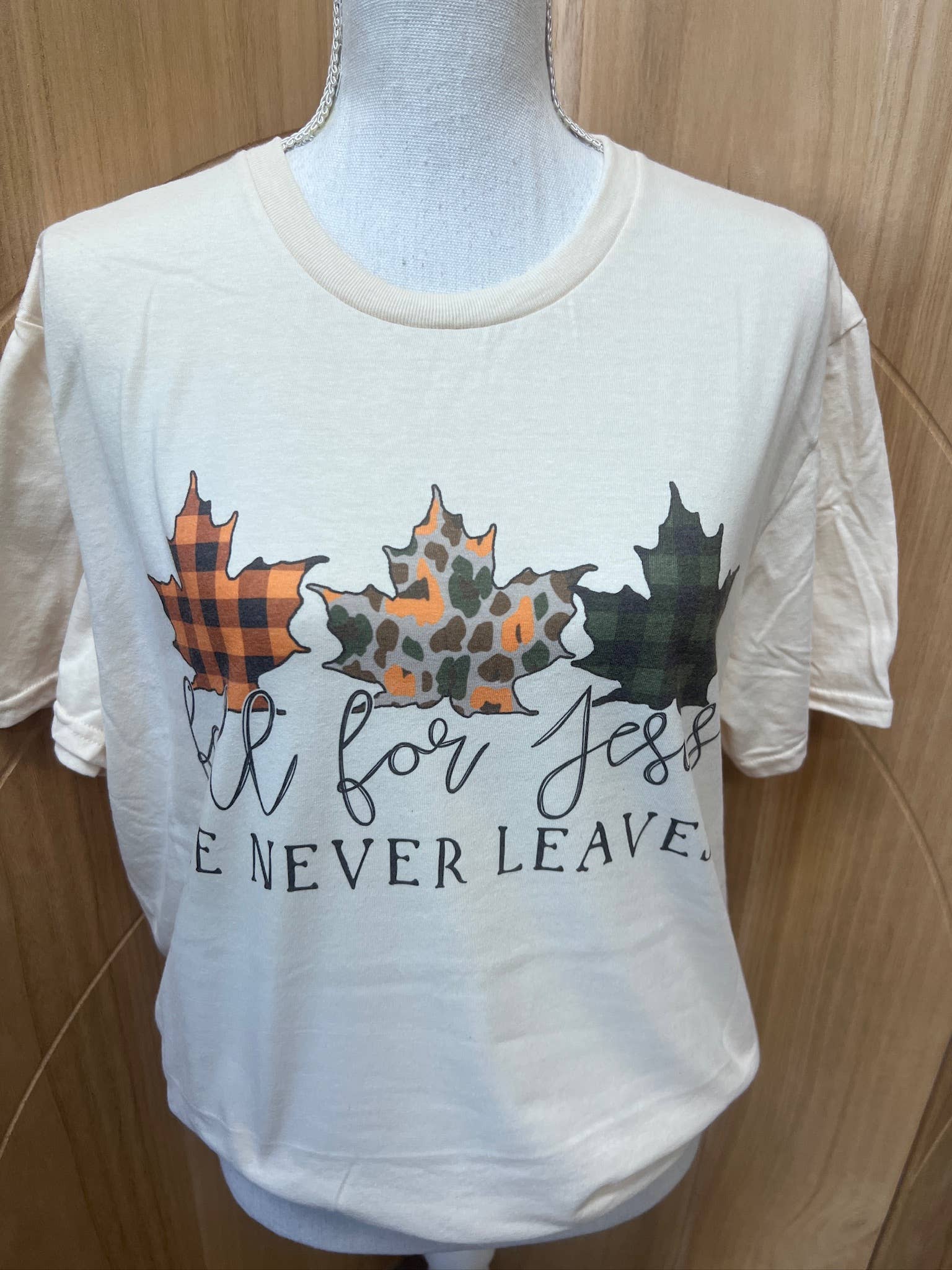 Fall For Jesus He Never Leaves On Cream - Adult & Kids T-Shirts, Sweatshirts & Hoodies apparel design preview 1