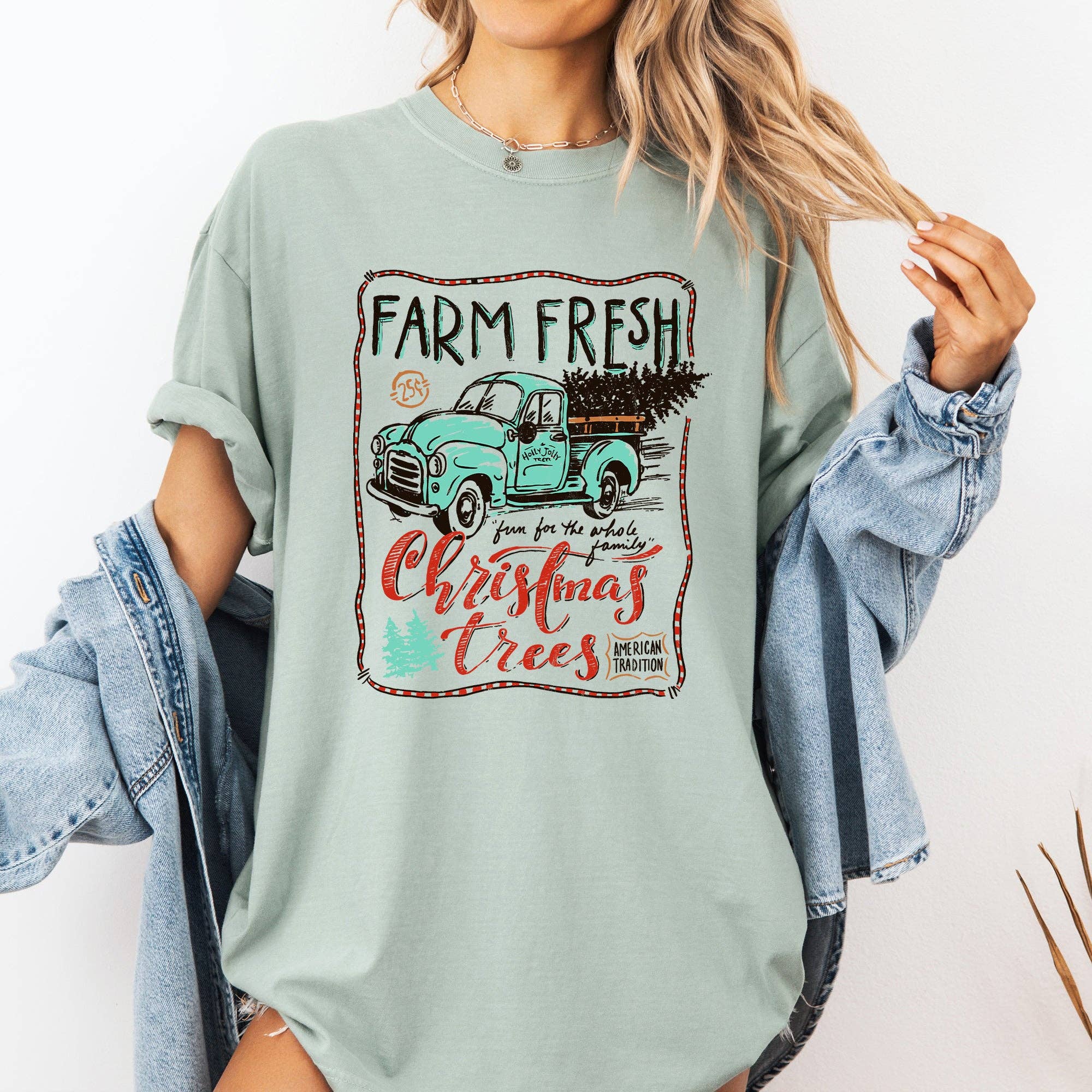 Farm Fresh Christmas Trees, Vintage, Retro, Santa - Adult & Kids T-Shirts, Sweatshirts & Hoodies apparel design preview 1