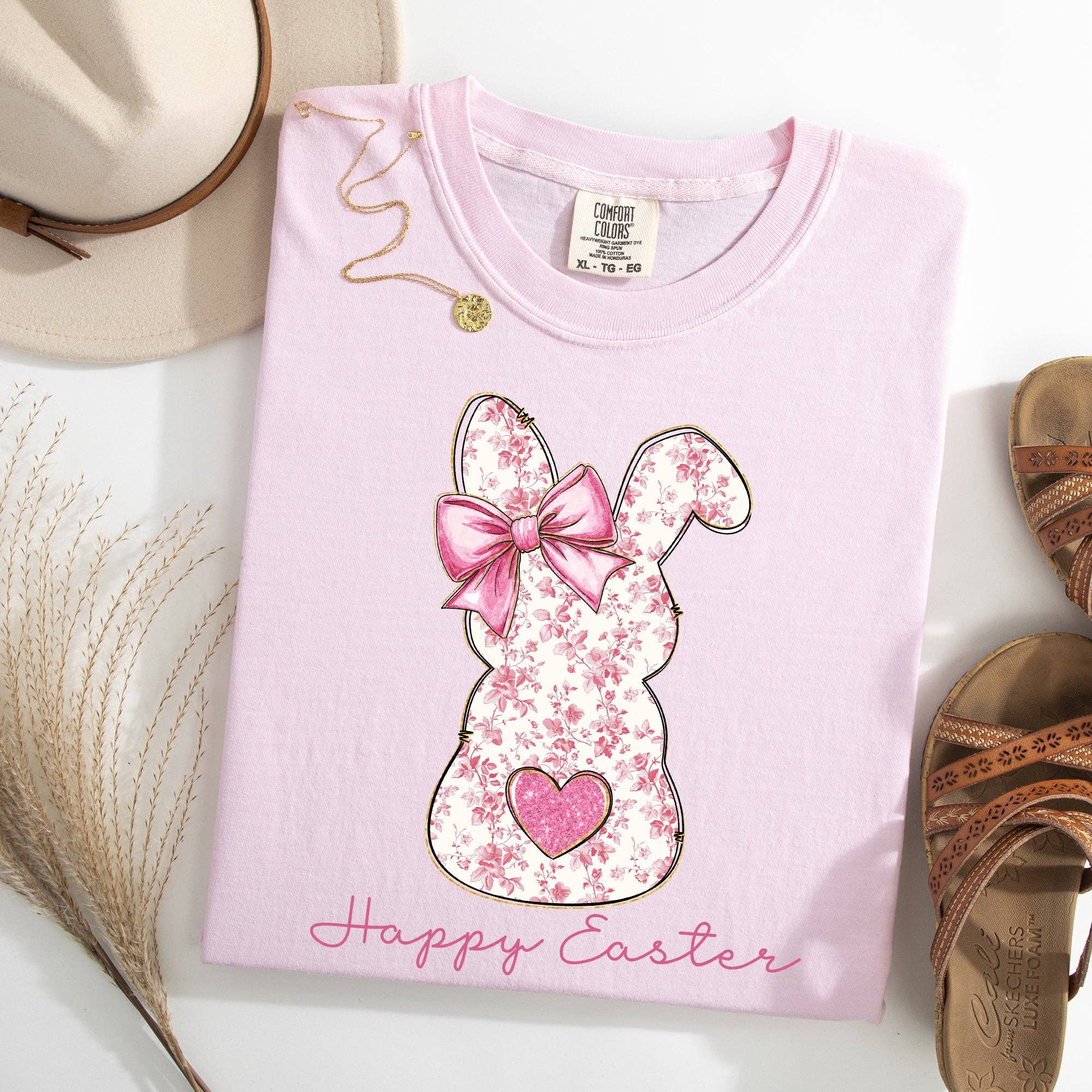 Pink Floral Bunny, Easter, Jesus, Rabbit, Holiday - Adult & Kids T-Shirts, Sweatshirts & Hoodies apparel design preview 1
