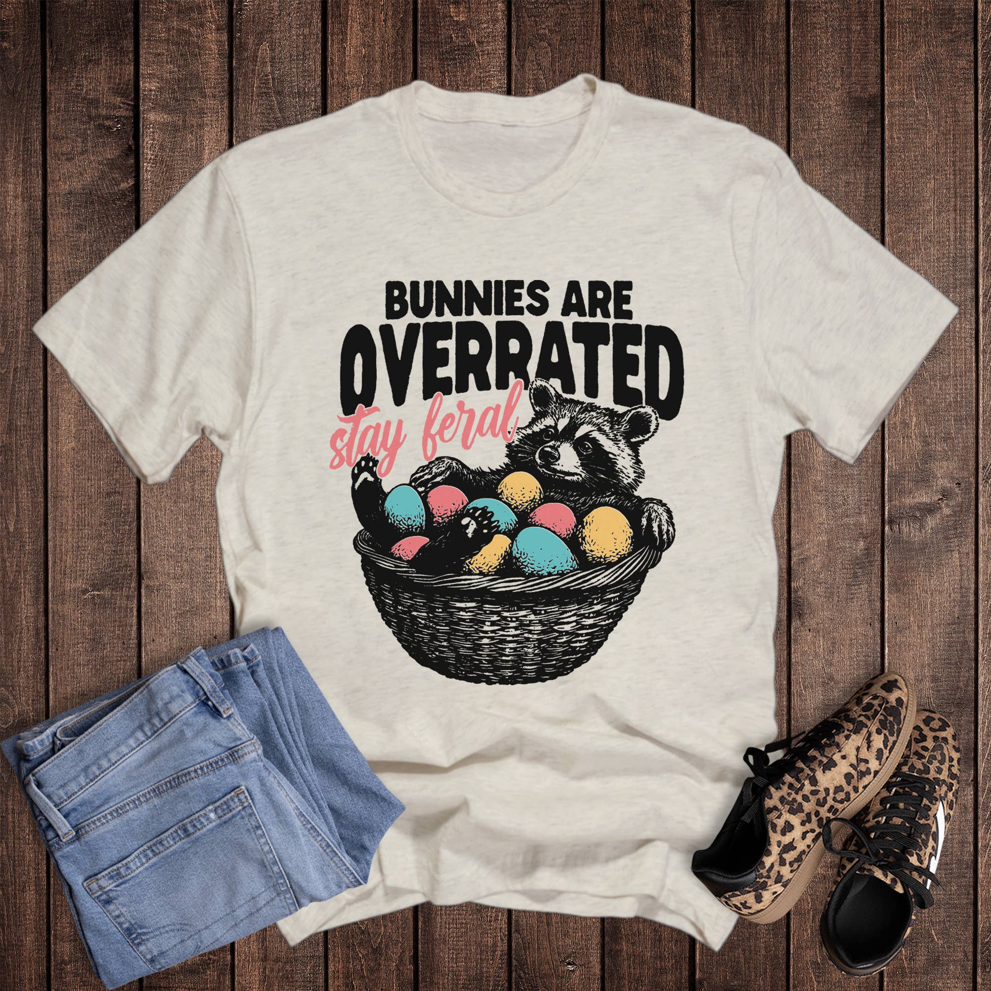 Easter Bunnies Overrated Stay Feral Graphic - Adult & Kids T-Shirts, Sweatshirts & Hoodies apparel design preview 1