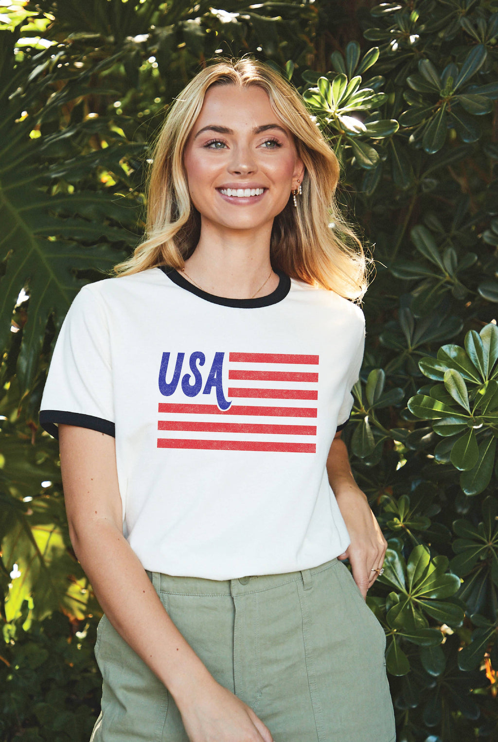 USA Flag Ringer Graphic Top - Adult & Kids T-Shirts, Sweatshirts & Hoodies apparel design preview 1