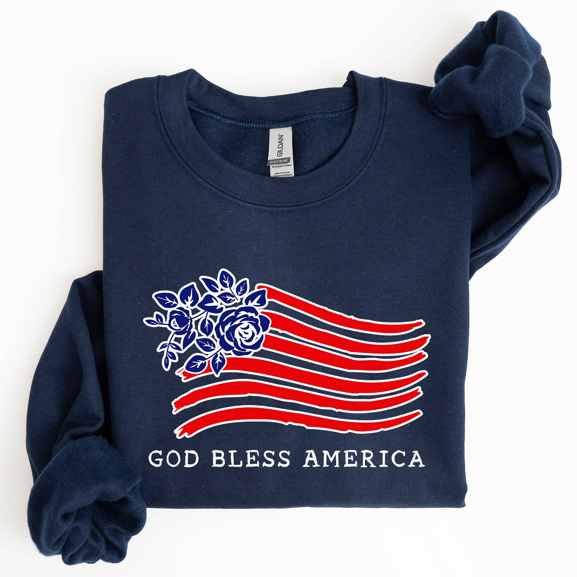 God Bless America, Flower Flag, 4th of July - Adult & Kids T-Shirts, Sweatshirts & Hoodies apparel design preview 1