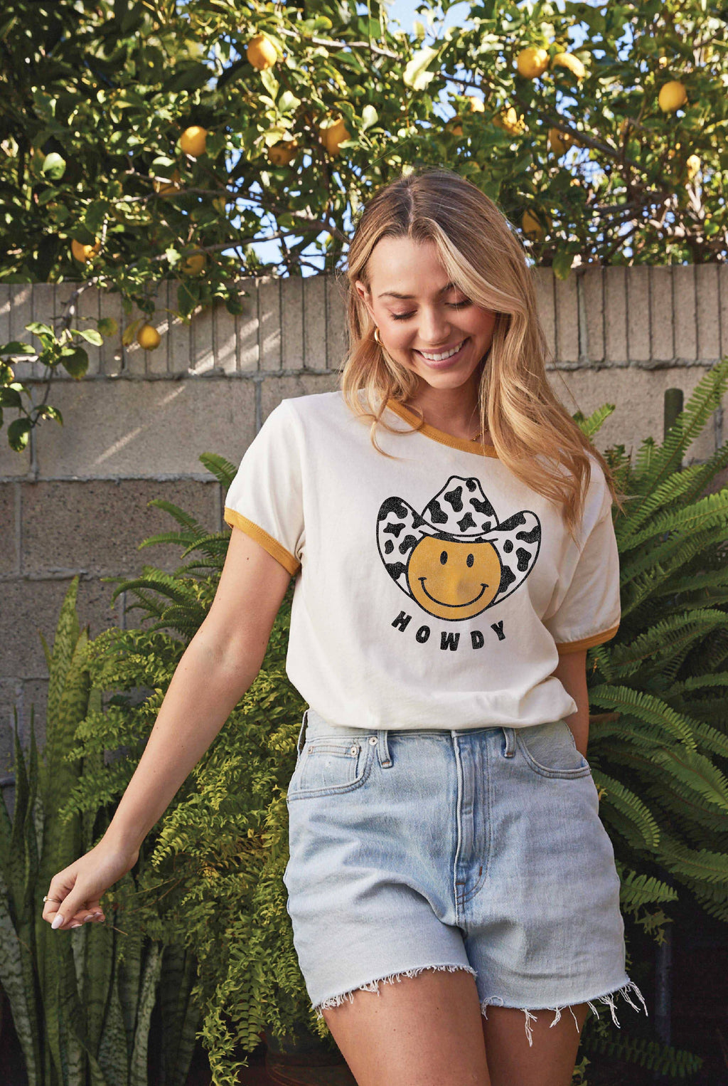 Howdy Smiley Face Ringer Graphic - Adult & Kids T-Shirts, Sweatshirts & Hoodies apparel design preview 1