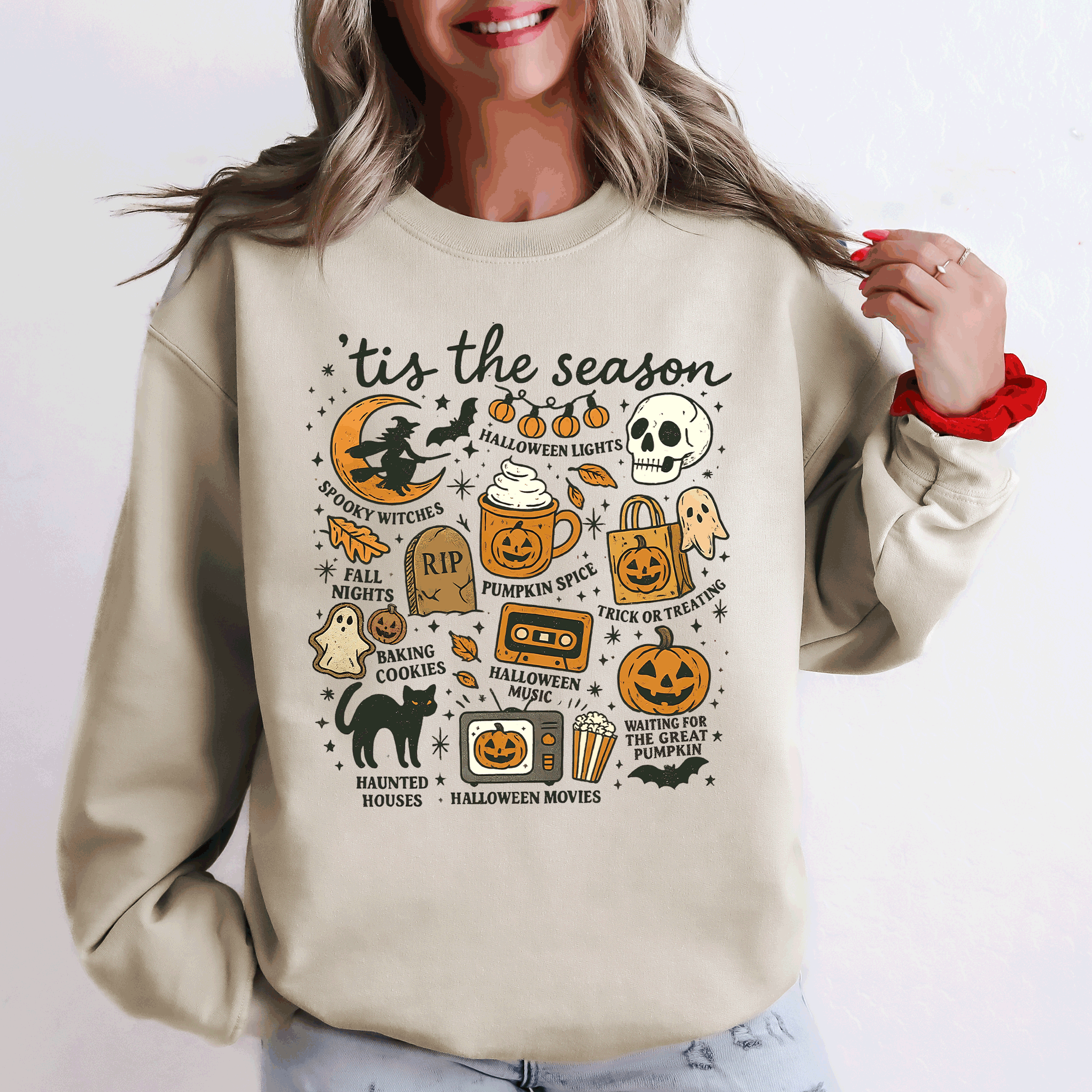 Tis the Season, Halloween, Skeleton, Black Cat - Adult & Kids T-Shirts, Sweatshirts & Hoodies apparel design preview 1