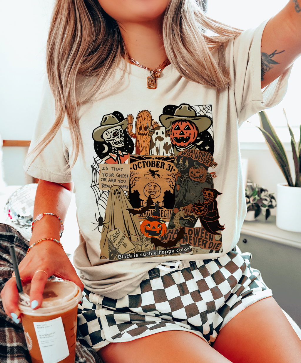 Halloween Collage Western Cream - Adult & Kids T-Shirts, Sweatshirts & Hoodies apparel design preview 1