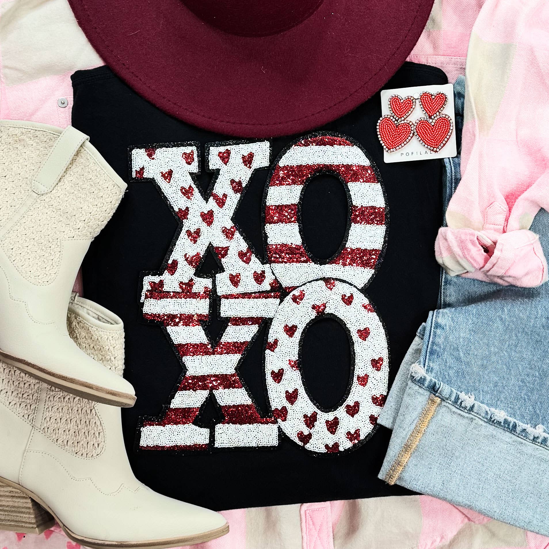 White Sequin Xoxo Patch Black - Adult & Kids T-Shirts, Sweatshirts & Hoodies apparel design preview 1