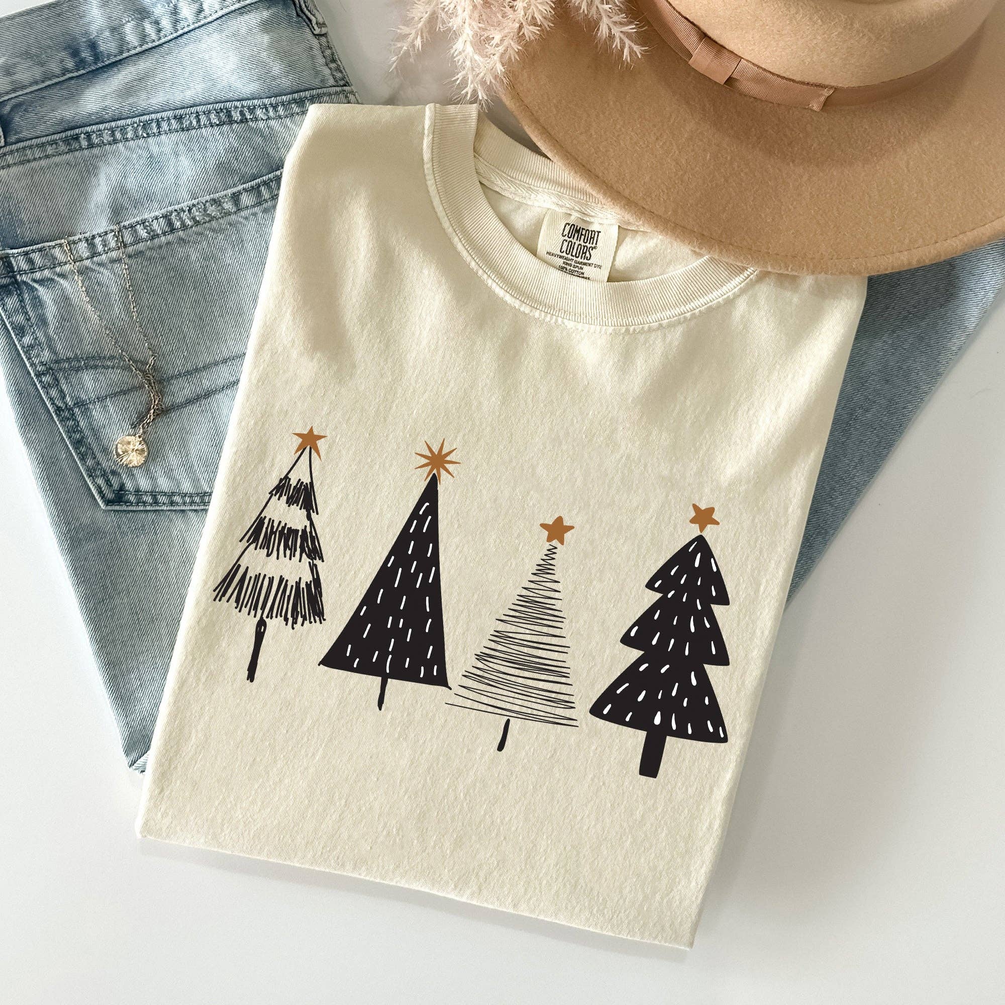 Minimalist Christmas Trees, Winter, Snow, Santa - Adult & Kids T-Shirts, Sweatshirts & Hoodies apparel design preview 1