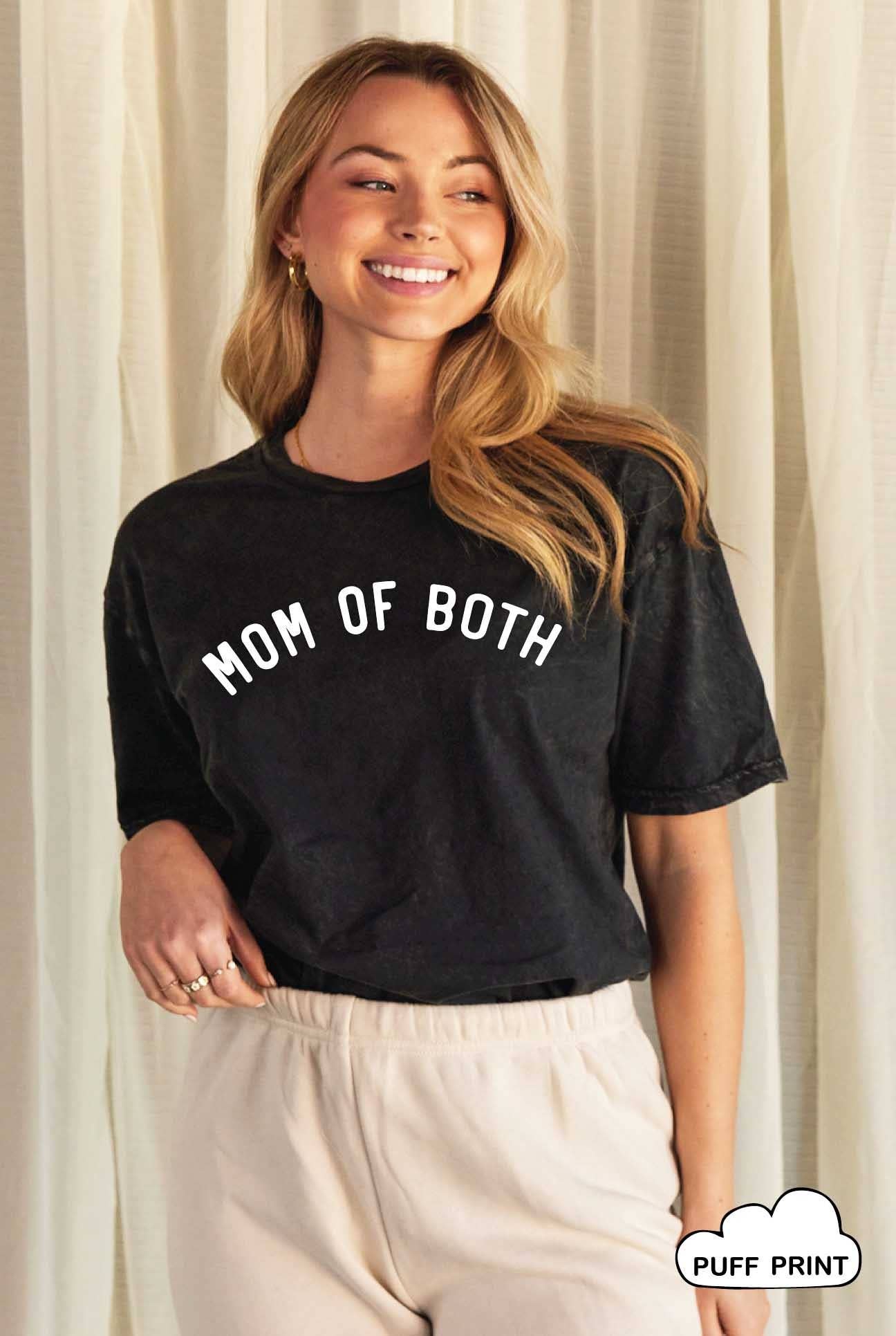 Mom of Both Puff Print Mineral Washed Graphic Top - Adult & Kids T-Shirts, Sweatshirts & Hoodies apparel design preview 1