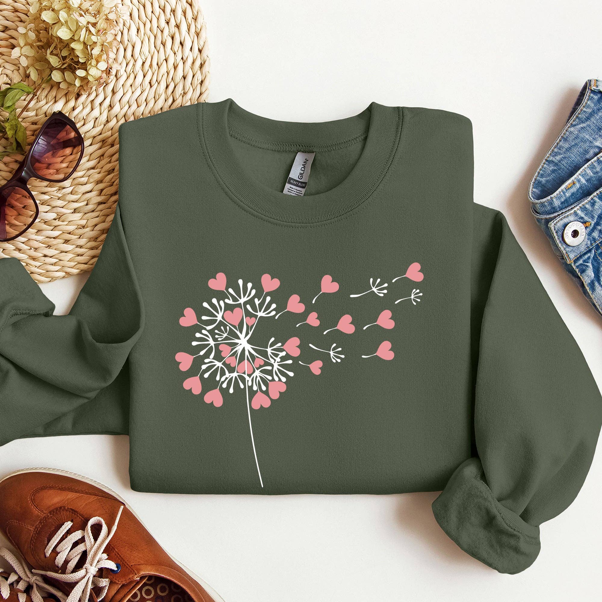 Dandelion Hearts, Flower, Valentine's Day - Adult & Kids T-Shirts, Sweatshirts & Hoodies apparel design preview 1