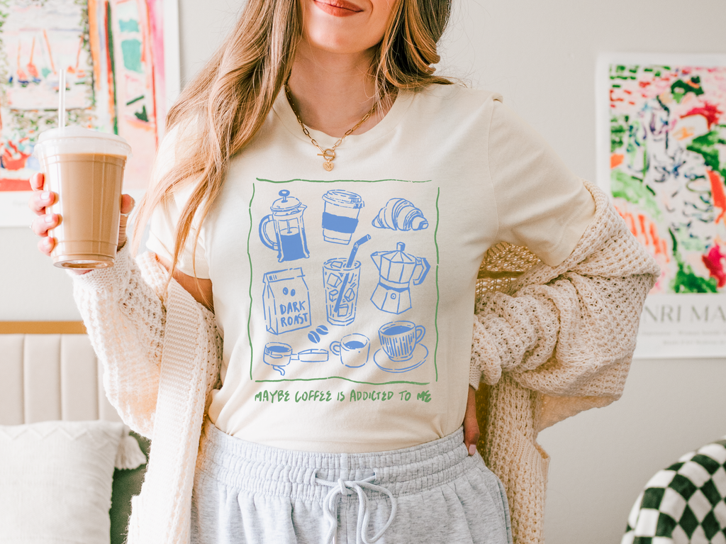 Maybe Coffee Is Addicted To Me Graphic - Adult & Kids T-Shirts, Sweatshirts & Hoodies apparel design preview 1