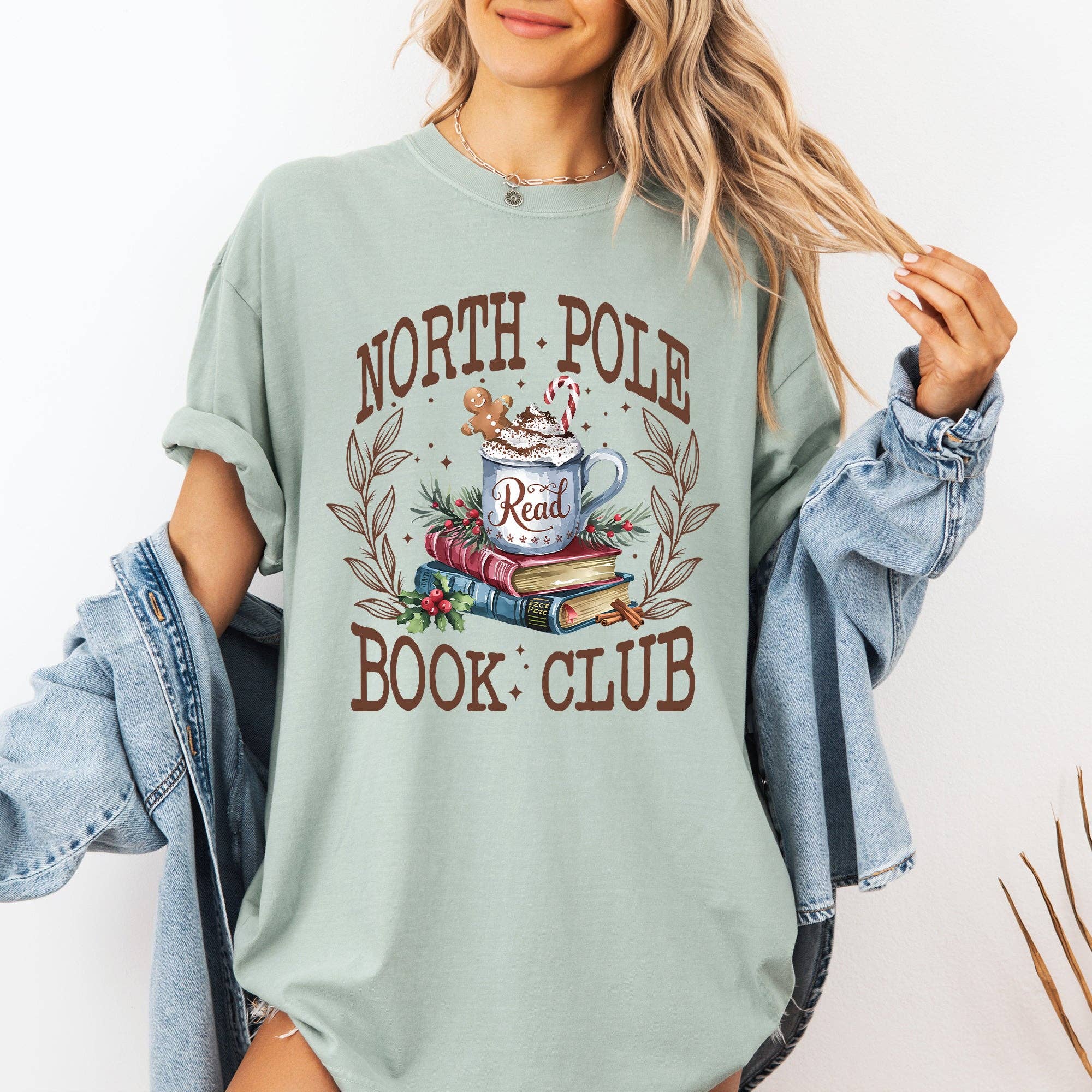 North Pole Book Club, Teacher Christmas Library - Adult & Kids T-Shirts, Sweatshirts & Hoodies apparel design preview 1