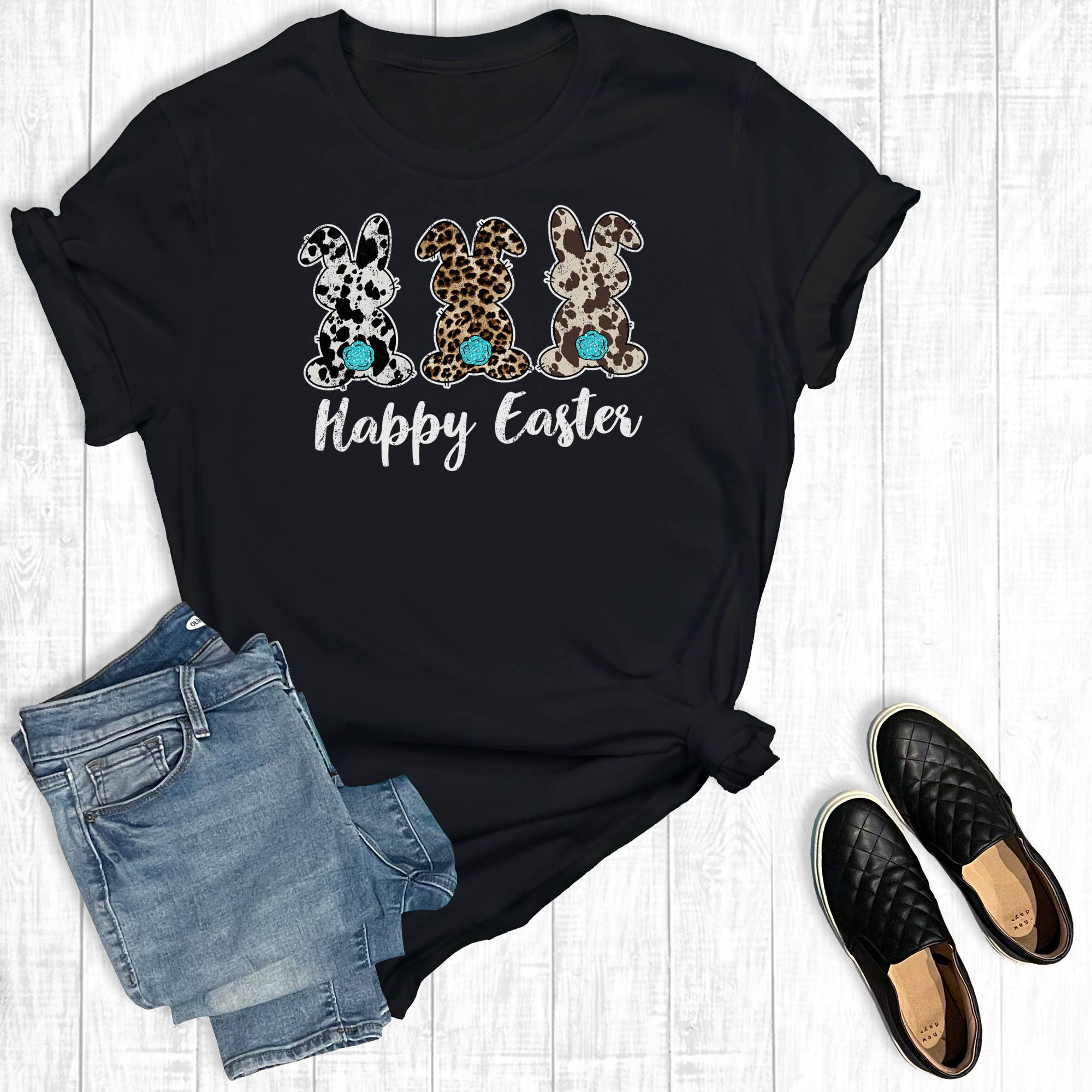 Happy Easter Bunny Trio Graphic - Adult & Kids T-Shirts, Sweatshirts & Hoodies apparel design preview 1
