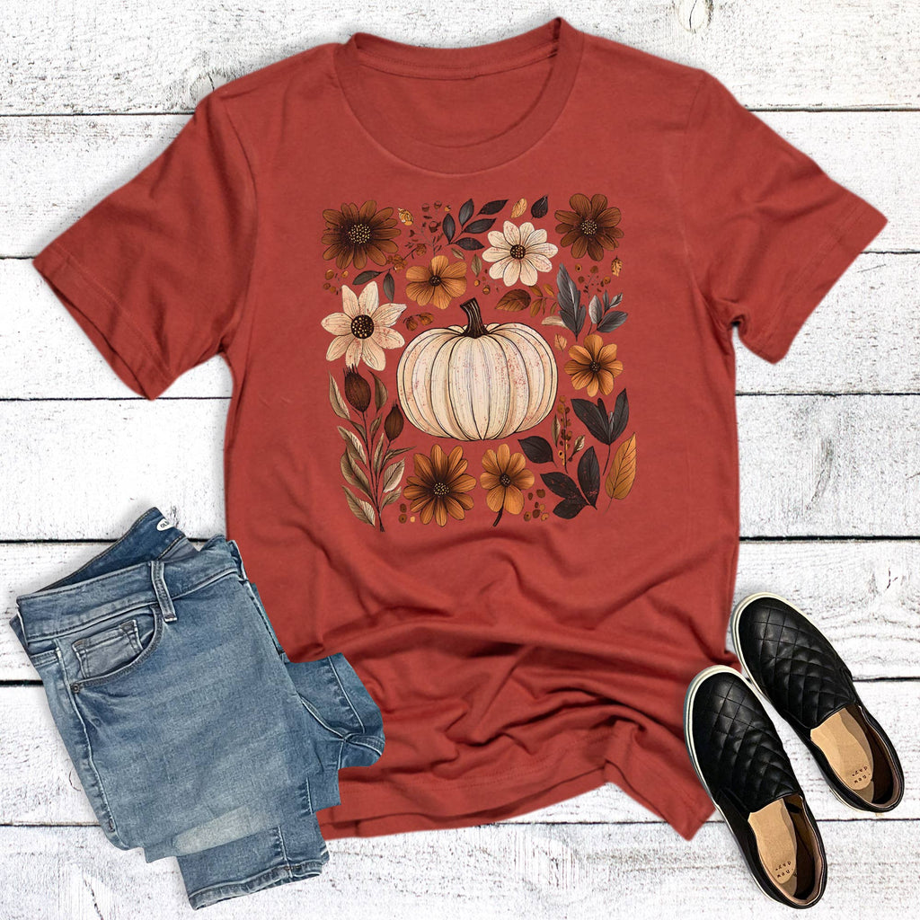Boho Floral Fall Pumpkin Graphic - Adult & Kids T-Shirts, Sweatshirts & Hoodies apparel design preview 1