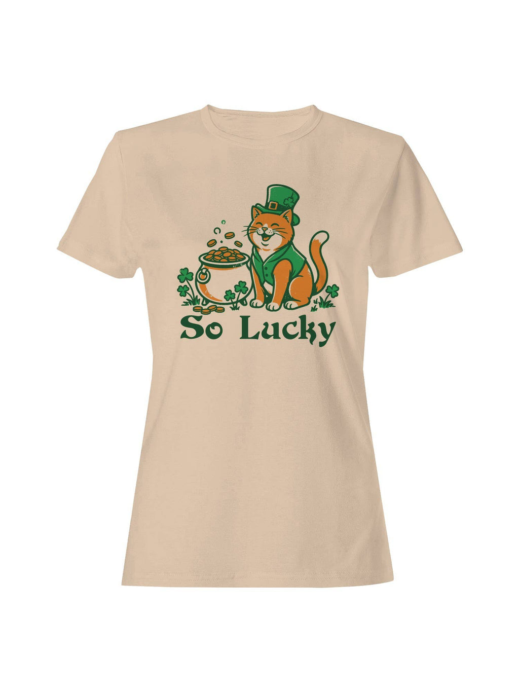 St. Patrick's Day Lucky Cat with Shamrocks Pot - Adult & Kids T-Shirts, Sweatshirts & Hoodies apparel design preview 1