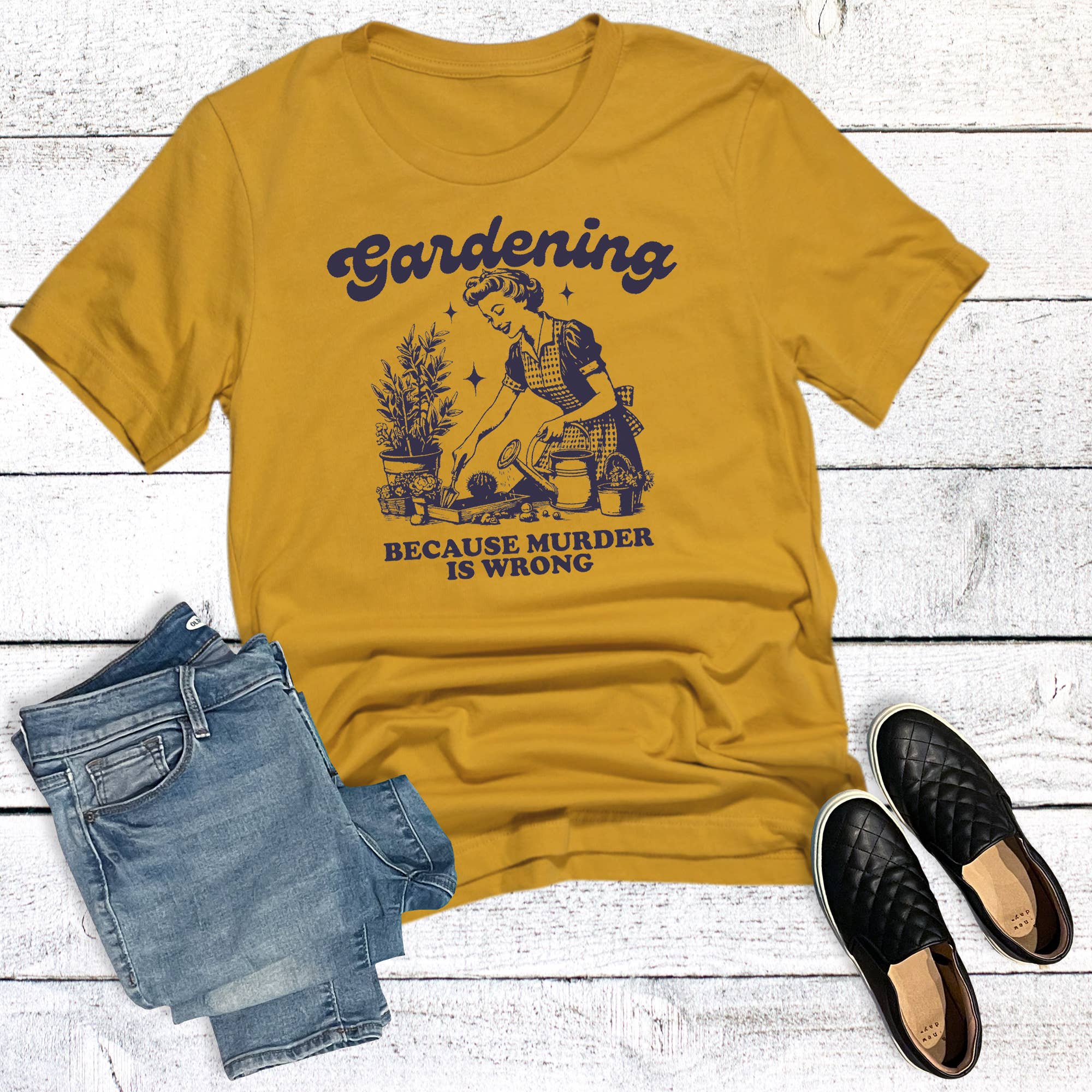 Funny Gardening Because Murder Is Wrong Graphic - Adult & Kids T-Shirts, Sweatshirts & Hoodies apparel design preview 1