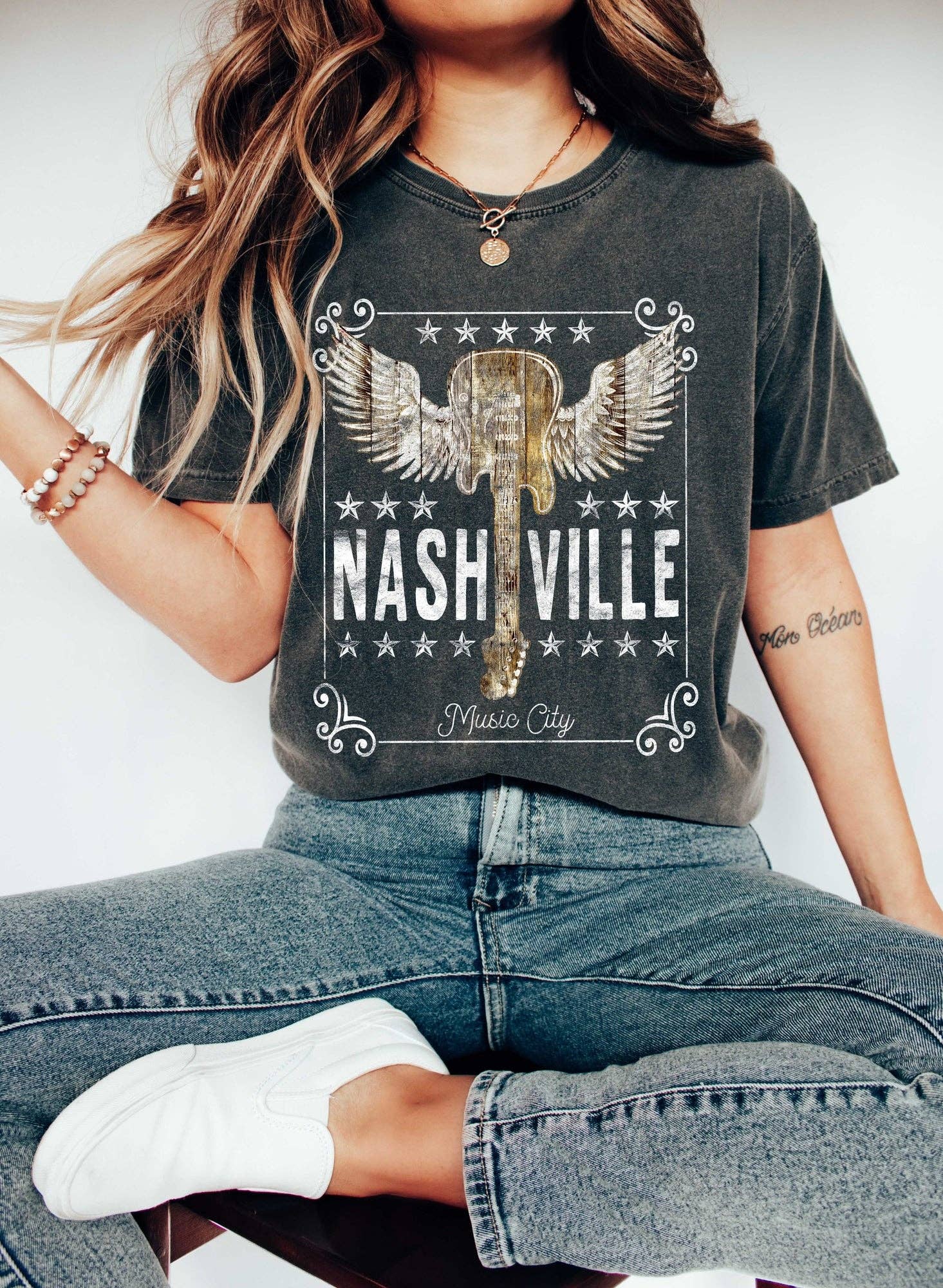 Nashville Music City Guitar - Adult & Kids T-Shirts, Sweatshirts & Hoodies apparel design preview 1