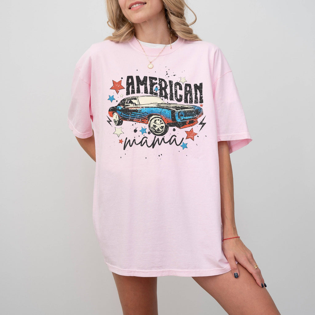 American Mama Retro Muscle Car Music Patriotic - Adult & Kids T-Shirts, Sweatshirts & Hoodies apparel design preview 1