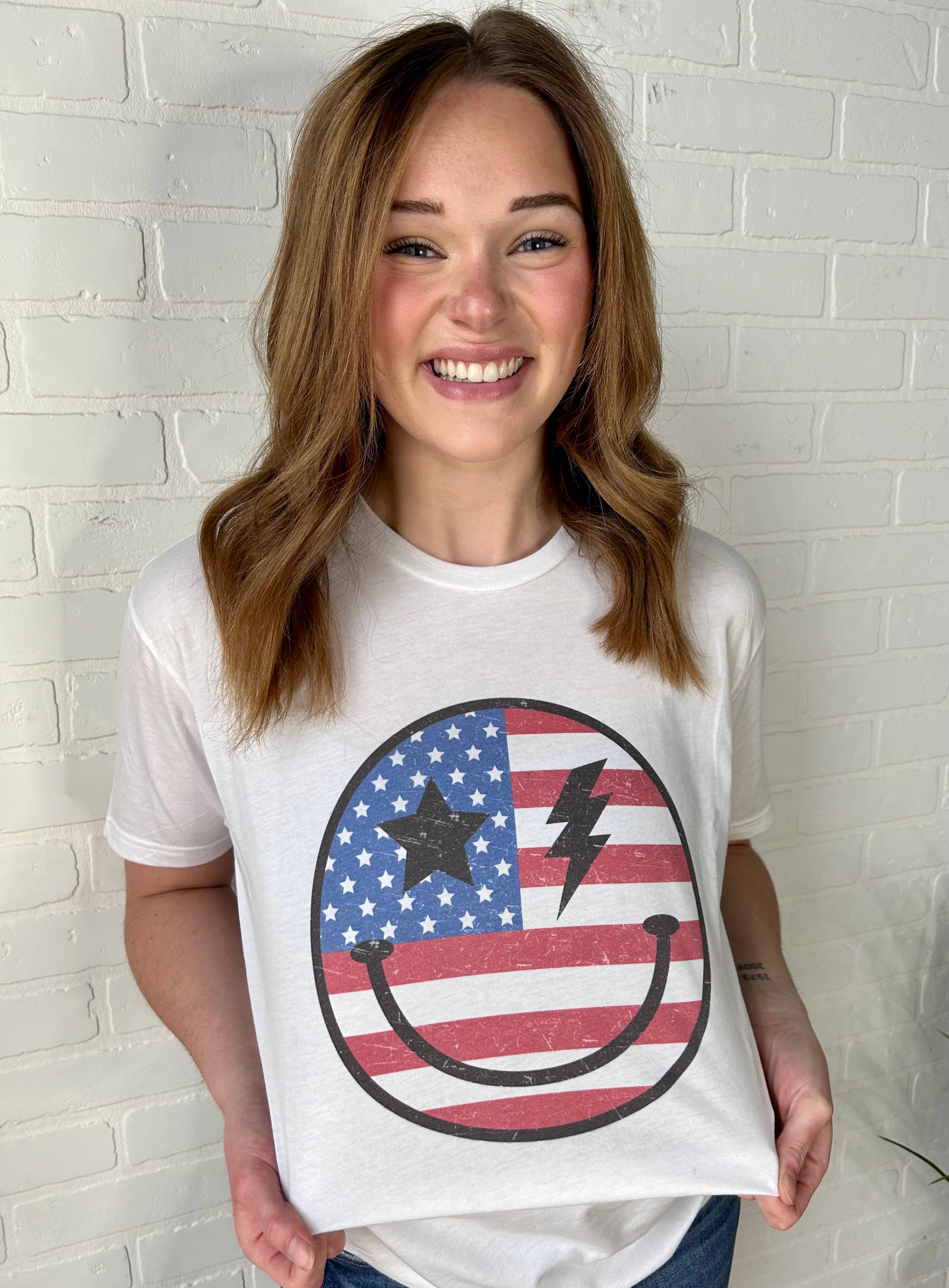 Flag Smiley Face Graphic - Adult & Kids T-Shirts, Sweatshirts & Hoodies apparel design preview 1