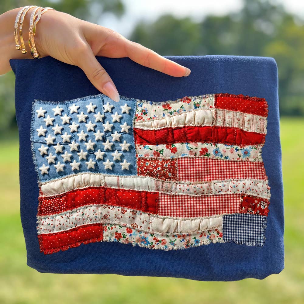 Faux Patchwork USA Flag - Adult & Kids T-Shirts, Sweatshirts & Hoodies apparel design preview 1