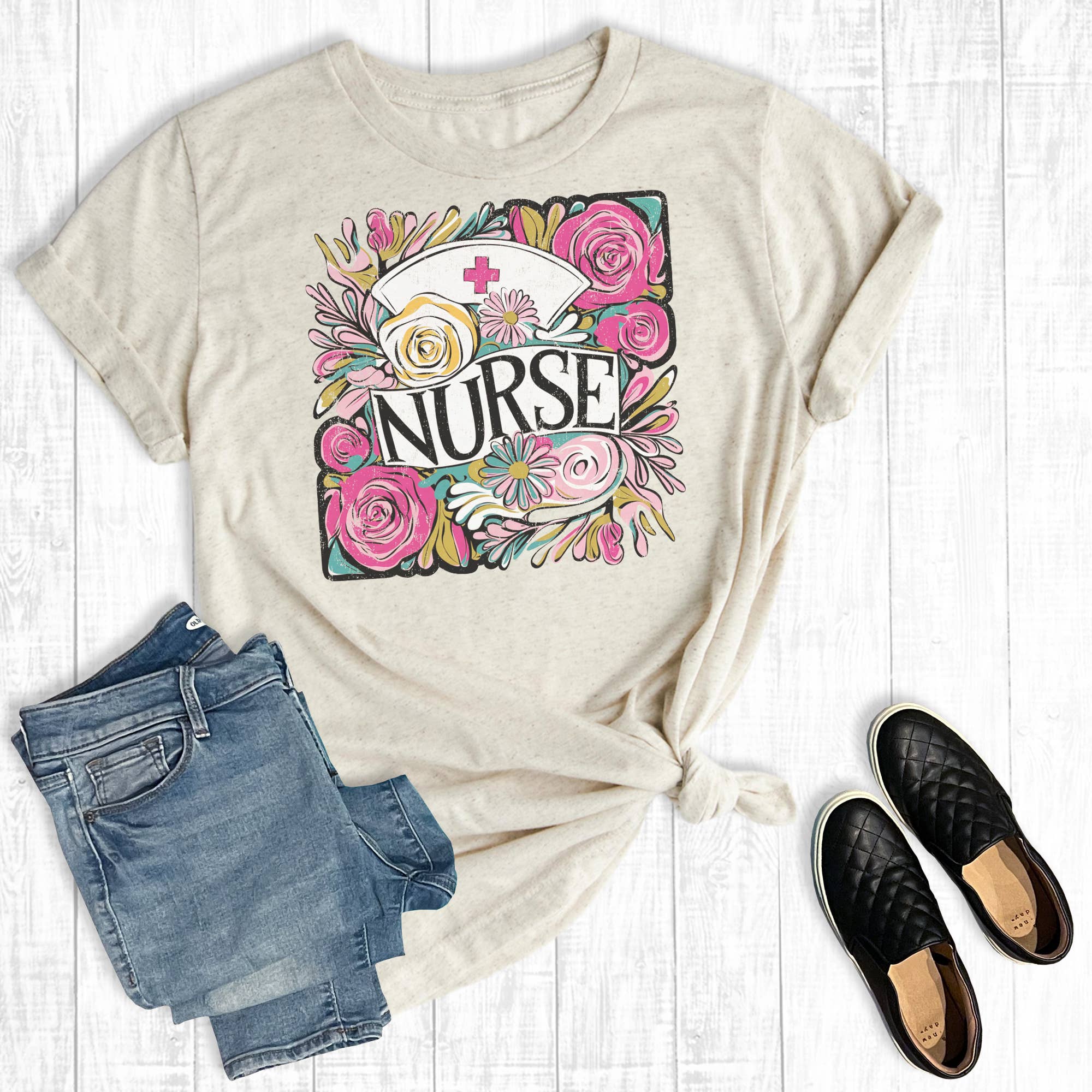 Boho Floral Nurse Graphic - Adult & Kids T-Shirts, Sweatshirts & Hoodies apparel design preview 1