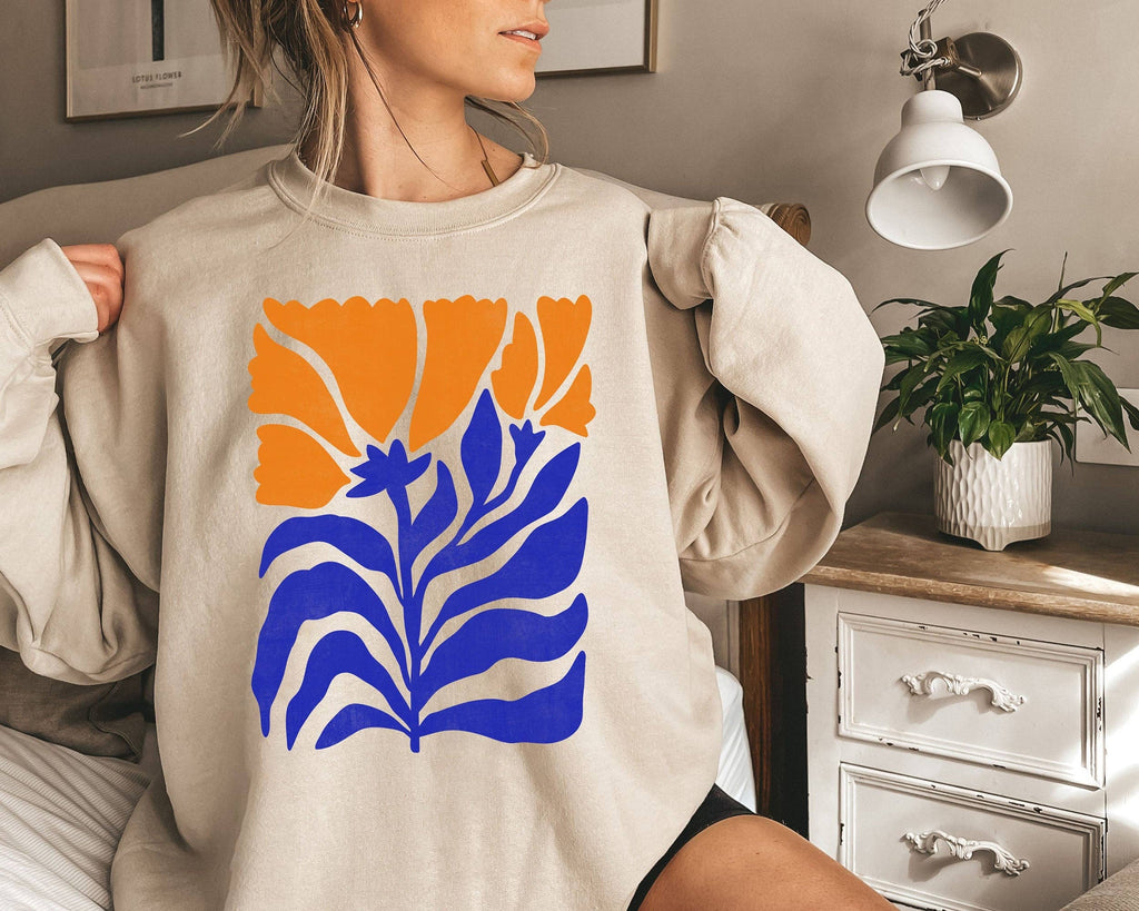 Boho Botanical Blue and Orange Wildflower - Adult & Kids T-Shirts, Sweatshirts & Hoodies apparel design preview 1