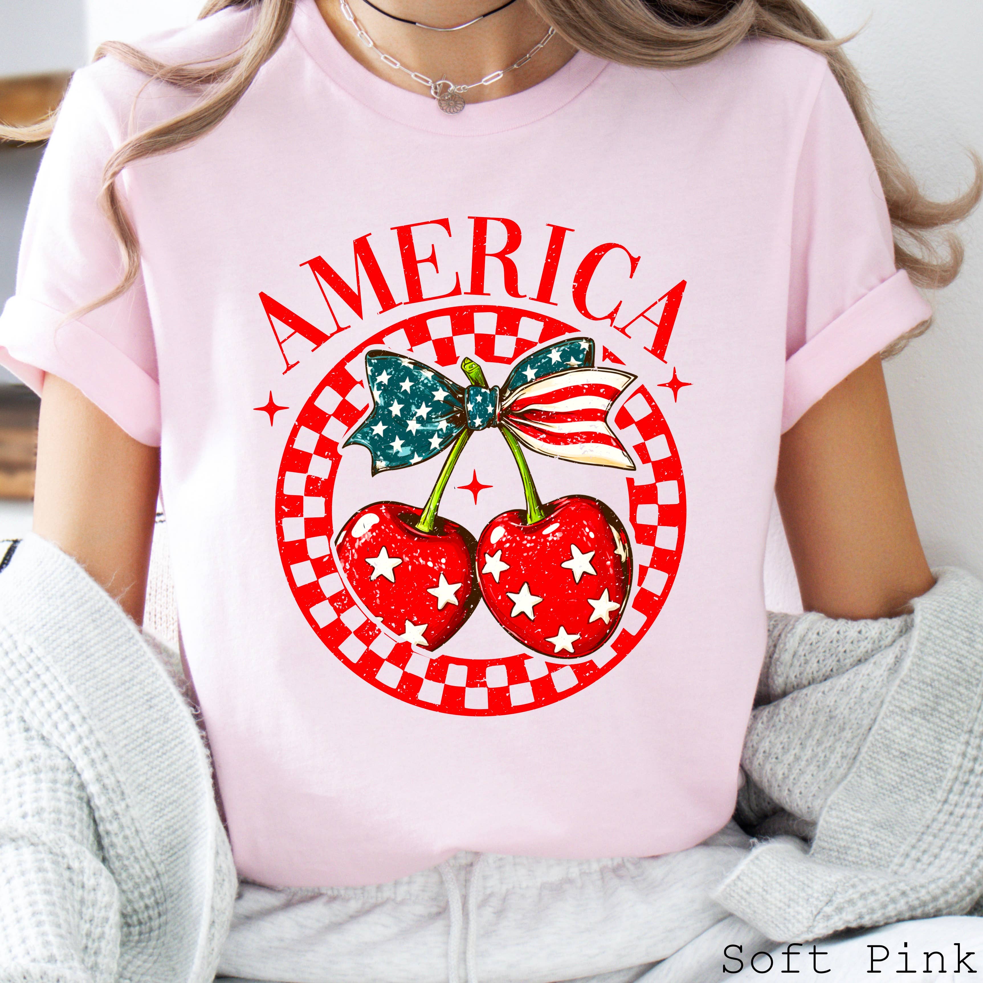 July 4th Graphic America Cherries Bella Canvas - Adult & Kids T-Shirts, Sweatshirts & Hoodies apparel design preview 1