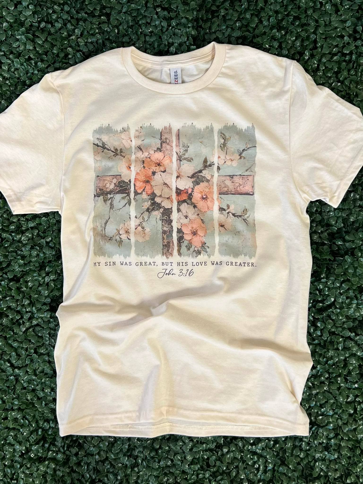 My Sin Was Great His Love Greater On Cream - Adult & Kids T-Shirts, Sweatshirts & Hoodies apparel design preview 1