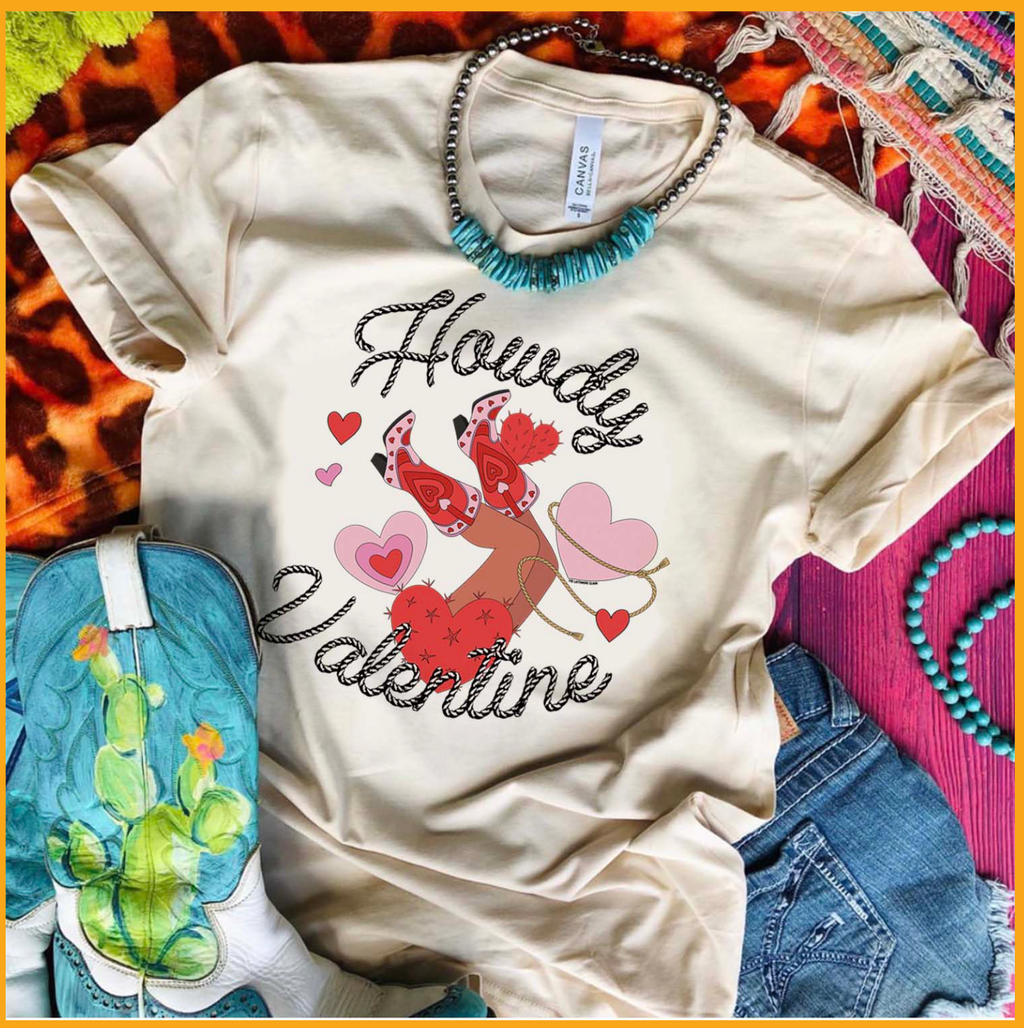 Howdy Valentines- Cream - Adult & Kids T-Shirts, Sweatshirts & Hoodies apparel design preview 1