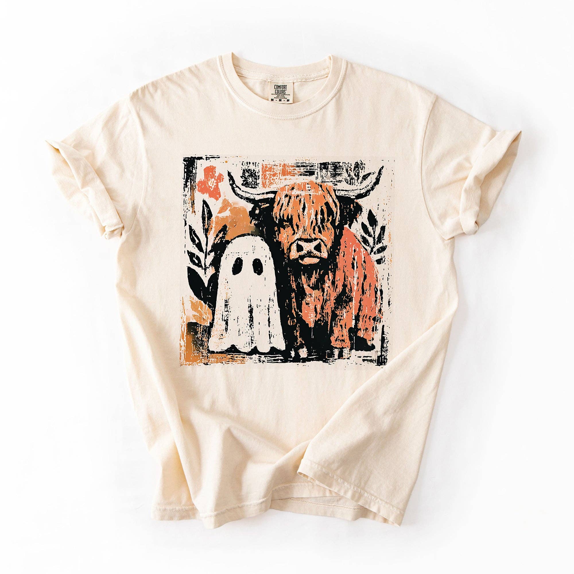 Ghost and Cow, Cute, Autumn, Halloween, Spooky, Fall - Adult & Kids T-Shirts, Sweatshirts & Hoodies apparel design preview 1