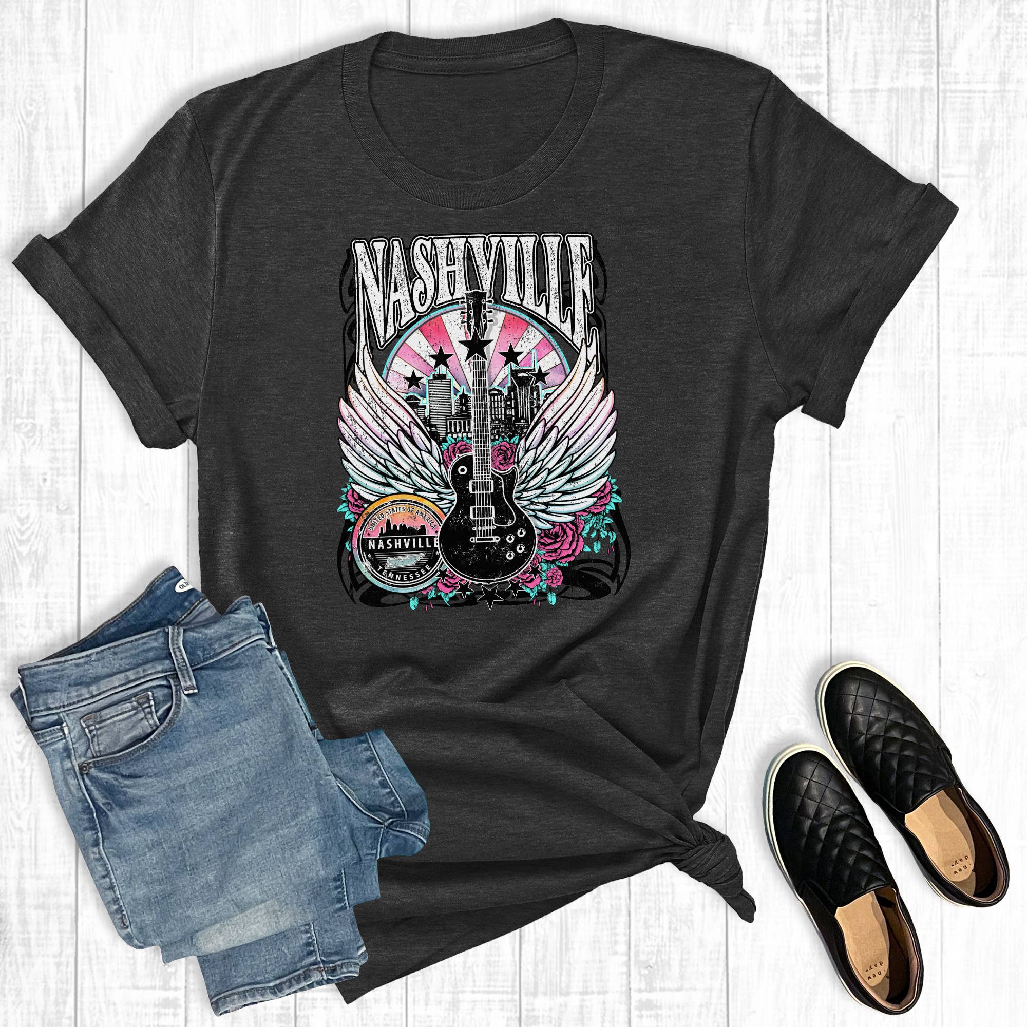 Western Nashville Music City Guitar Graphic - Adult & Kids T-Shirts, Sweatshirts & Hoodies apparel design preview 1